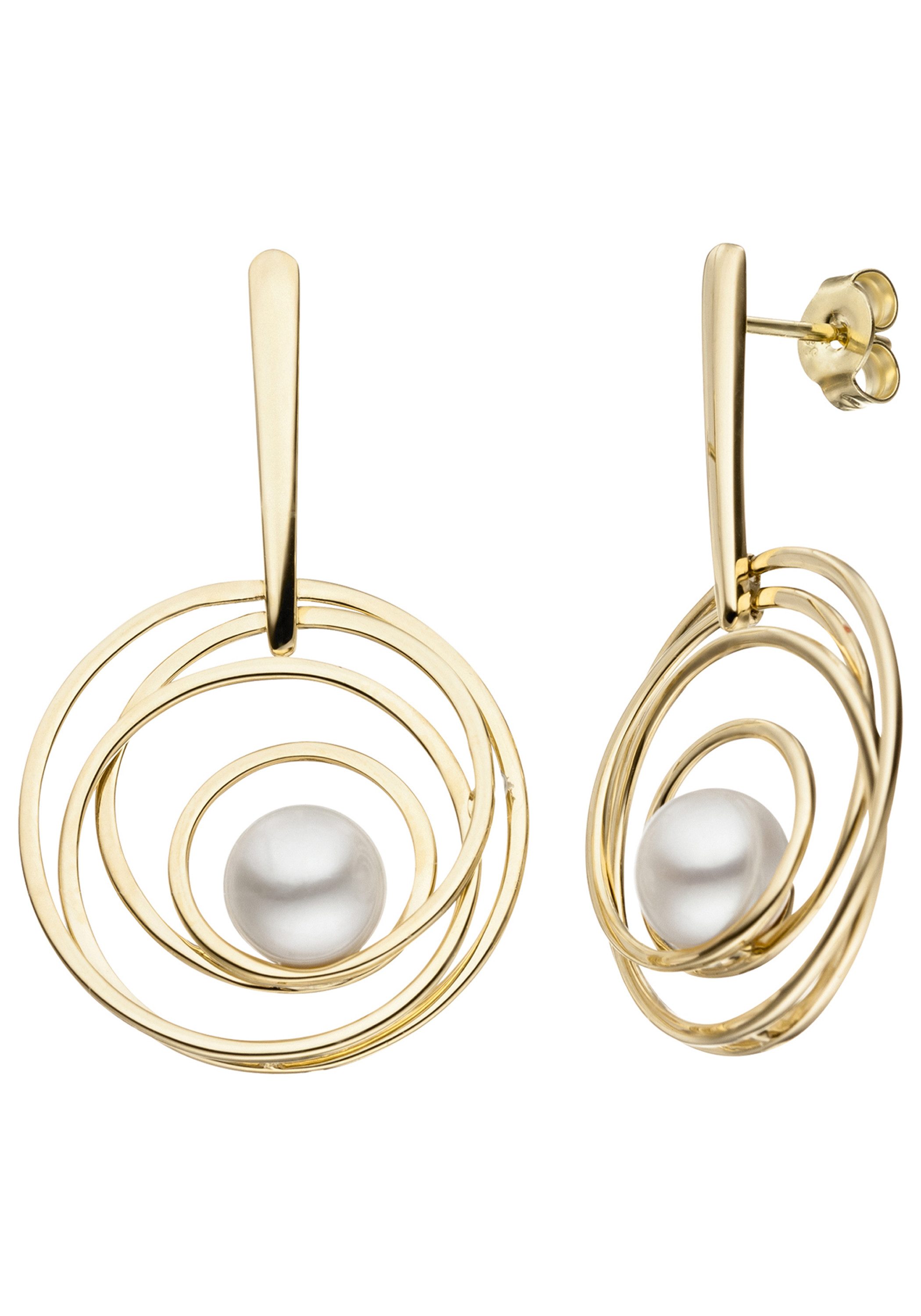 JOBO Perlenohrringe Ohrringe Goldohrringe 38 mm lang, 585 Gold mit Perlen