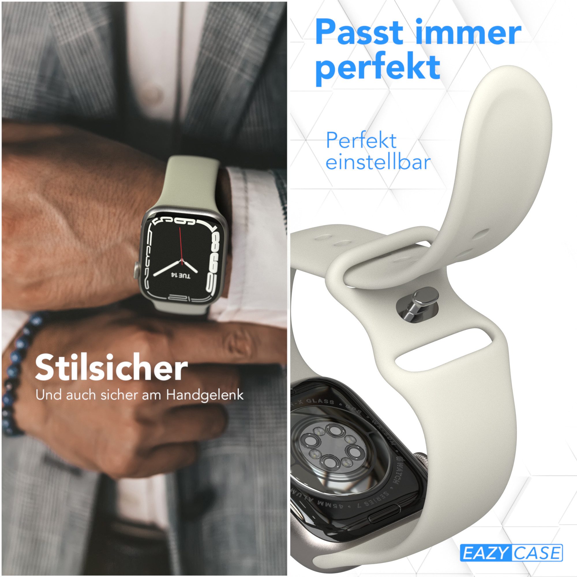 EAZY CASE Smartwatch-Armband Silikon Armband iWatch 11 10 9 8 7 6 5 4 3 2 SE Ultra, Silikon Uhrenarmband Apple Watch 38-42 mm Taupe Sport Unisex – Bild 3 von 5