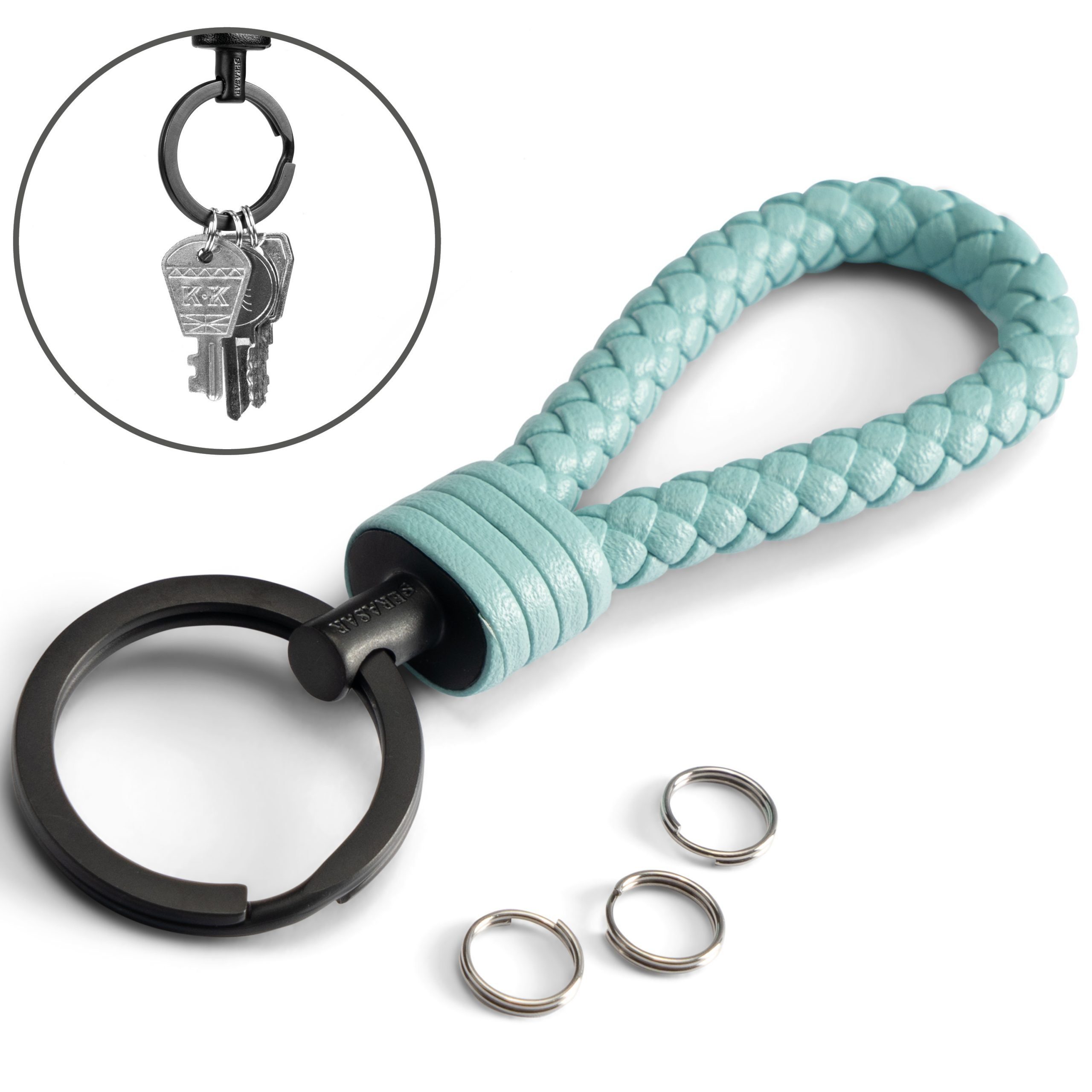 Schlüssel Zusatzringe Schlüsselanhänger Türkis (1-tlg), Schlüsselanhänger Leder SERASAR kleine für "Strong"