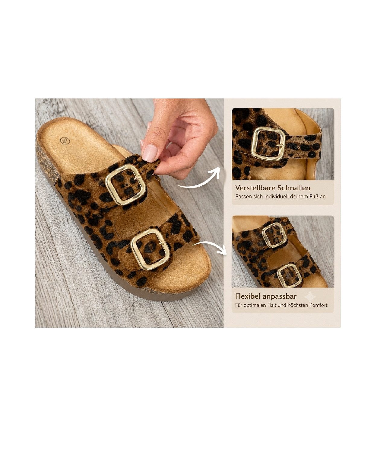 Pogolino TPW4 Plateausandaletten Damen Sandalen Plateau verstellbare Schnallen Riemchen Pantoletten