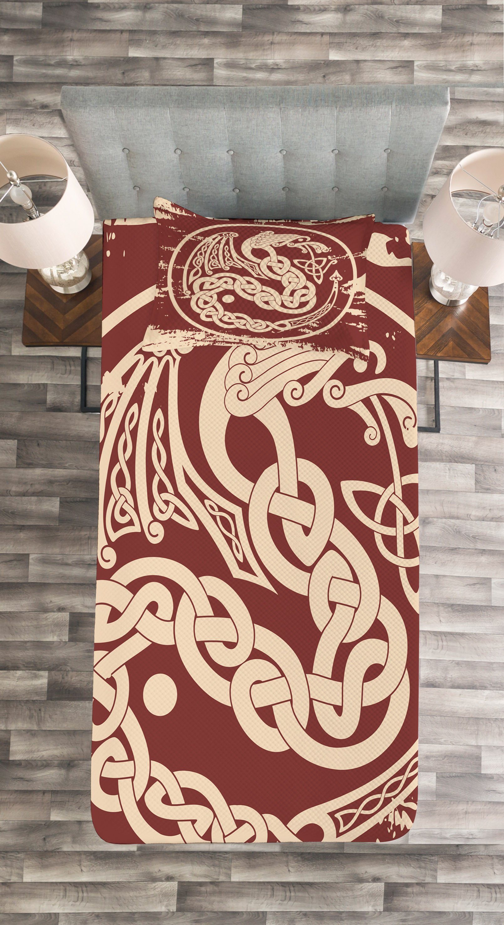 Abakuhaus, Kissenbezügen Tagesdecke Set mit Myth Waschbar, Dragon Celtic Bicolor