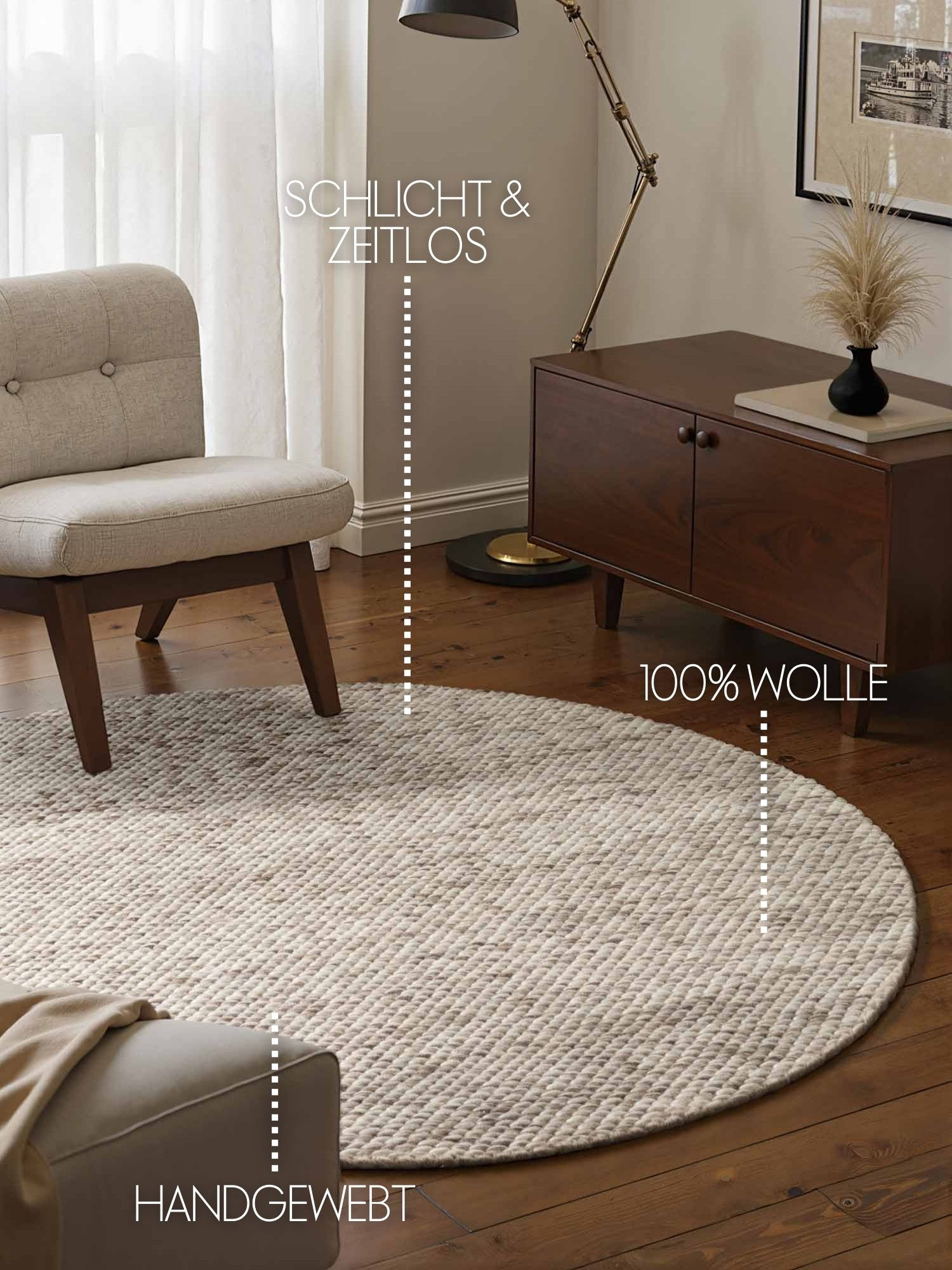 ELLE DECORATION Wollteppich Beans, rund, Höhe: 10 mm, Handweb Teppich Wolle, Rund, Perlenstruktur, Wohnzimmer, Schlafzimmer