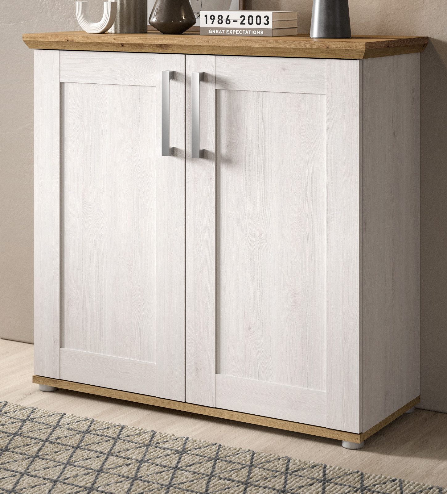 Inn.Furn Kommode Mirano (in weiß Lärche und Eiche Artisan, 95 cm), Landhaus-Stil