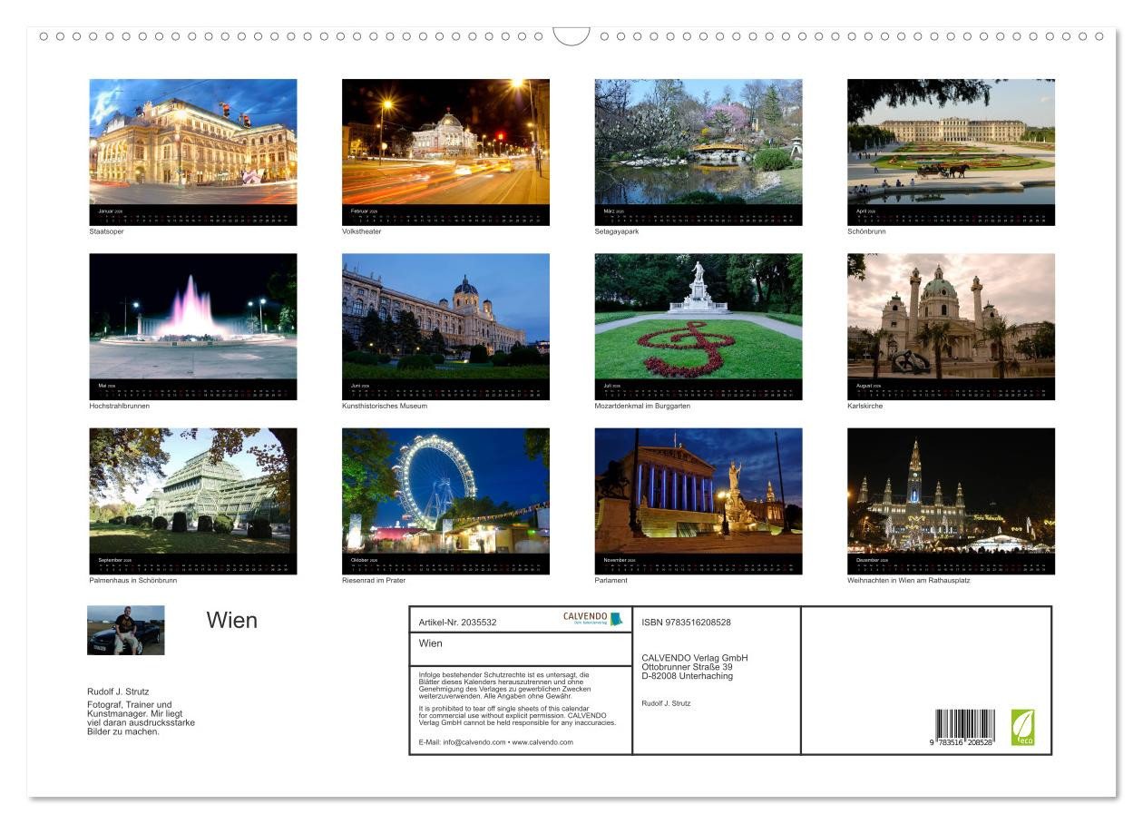 Thumbnail - CALVENDO Wandkalender Wien (Wandkalender 2026 DIN A2 quer), CALVENDO Monatskalender