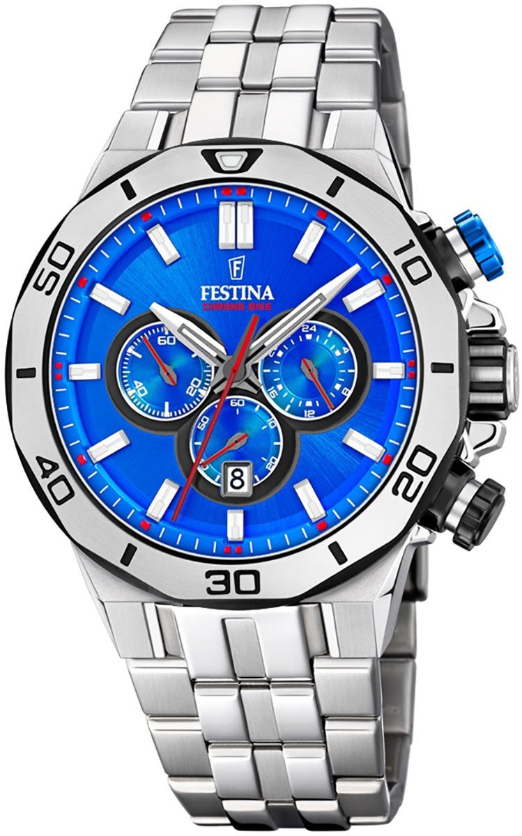 Festina Chronograph Festina Herren Uhr F20448/2 Edelstahl, Herren  Armbanduhr rund, Edelstahlarmband silber, Leuchtzeiger