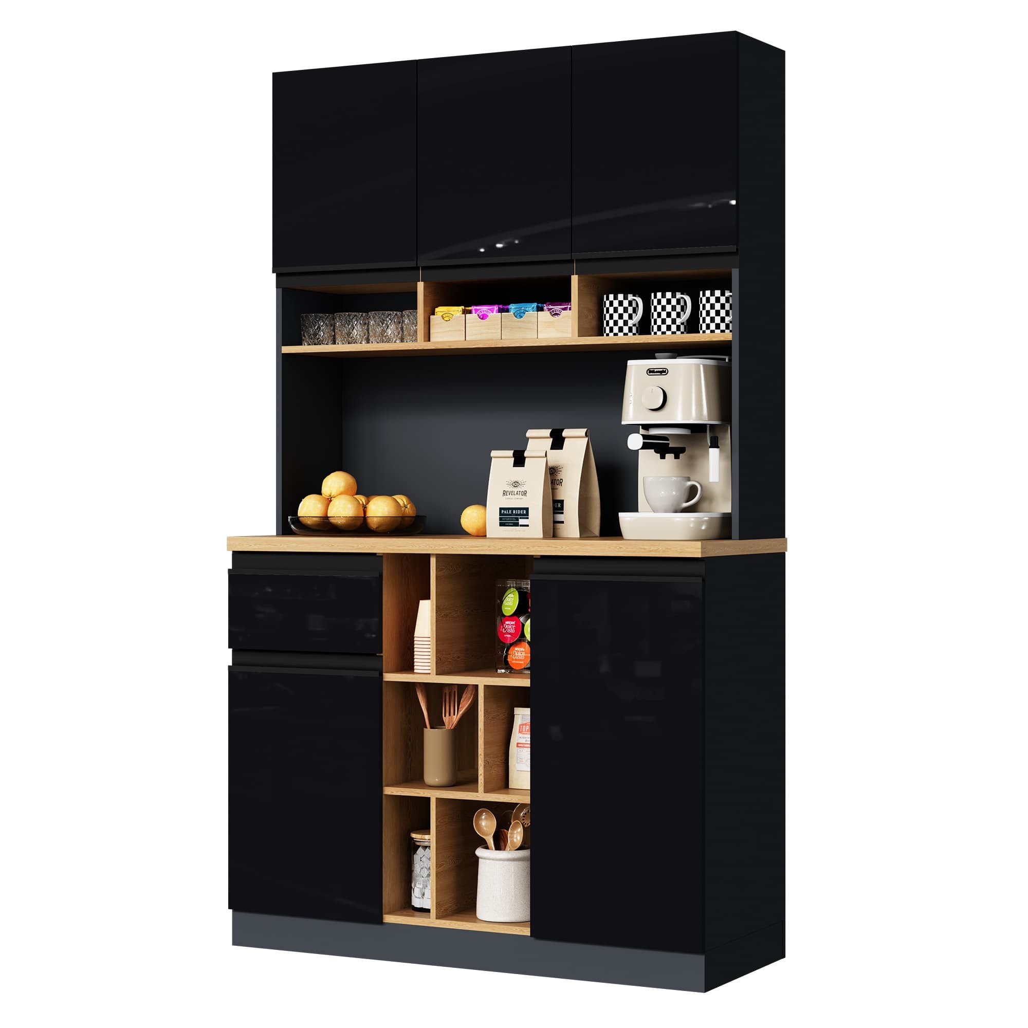 autolock Küchenbuffet Multifunktionales Küchenschrank Buffet Kippschutz, verstellbare Regale (105×45×185 cm) Hochschrank Vitrinen Sideboard für Wohn- & Küche Esszimmer