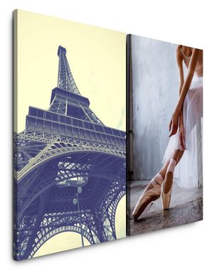 Sinus Art Leinwandbild 2 Bilder je 60x90cm Ballerina Ballett Eiffelturm Paris Frankreich Beine Kultur