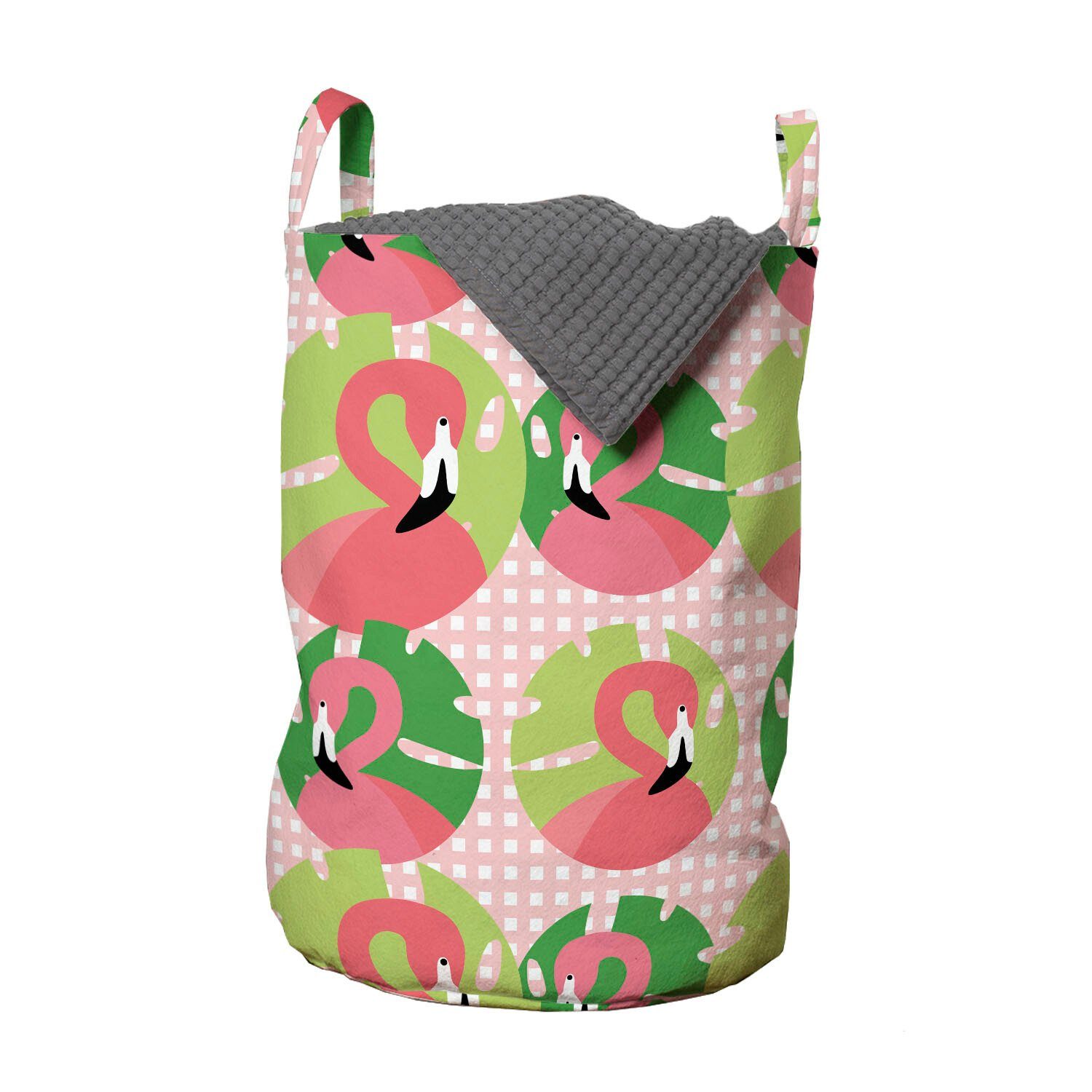 Abakuhaus Wäschesäckchen Wäschekorb mit Griffen Kordelzugverschluss für Waschsalons, Exotisch Flamingo in Childish Entwurf