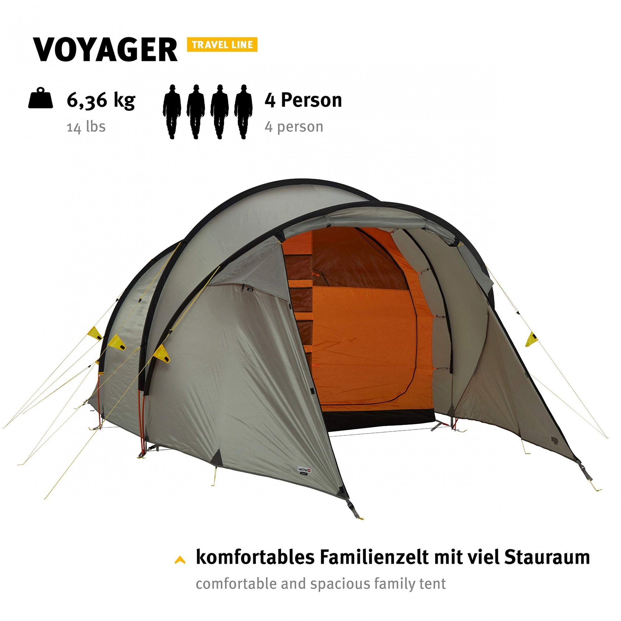 Wechsel Tents Tunnelzelt Familienzelt Voyager - Travel Line - 4 Personen  Zelt, Stehhöhe 1,80 m, Personen: 4
