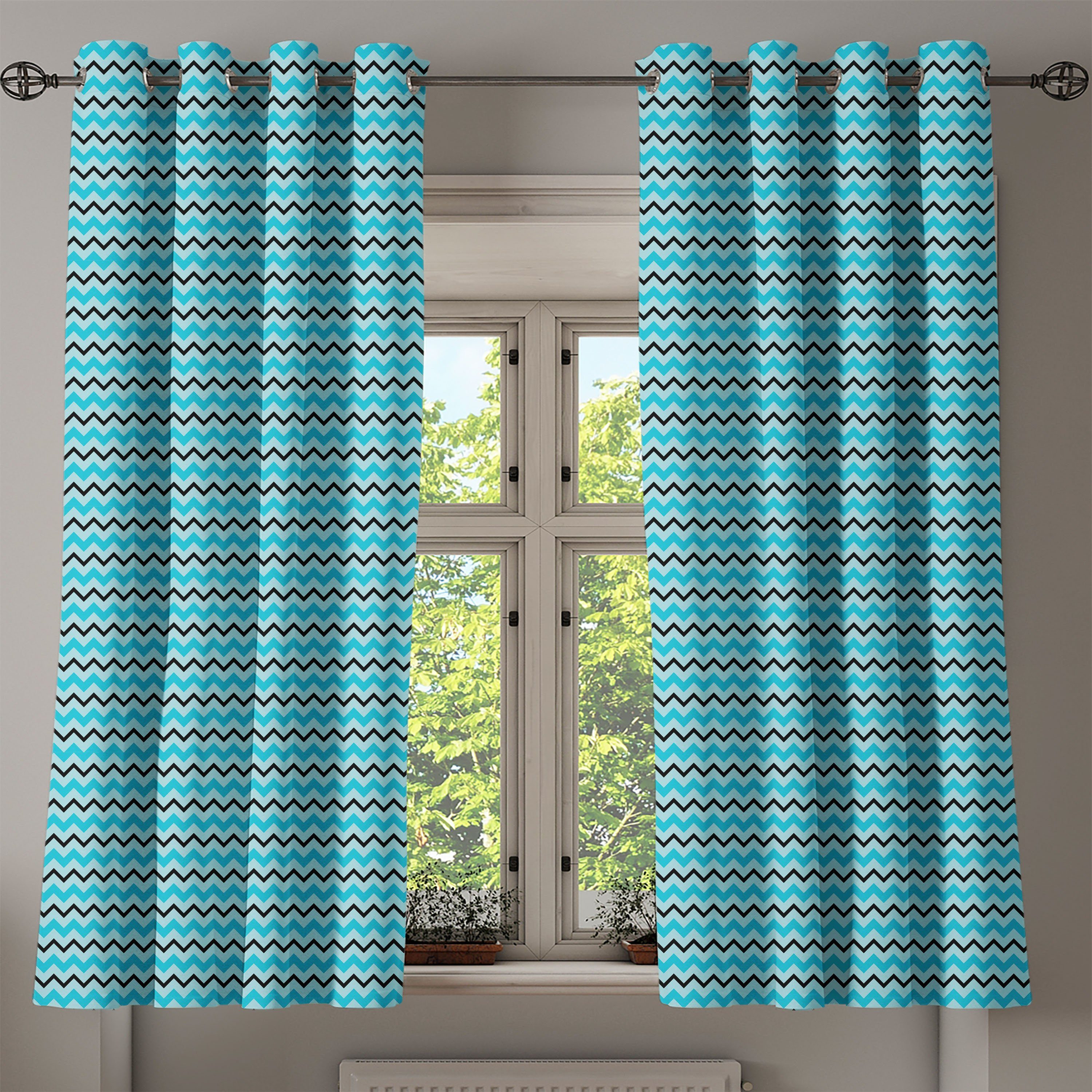 für Wohnzimmer, Dekorative Gardine Chevron Retro Schlafzimmer Inspirations Abakuhaus, 2-Panel-Fenstervorhänge Seafoam