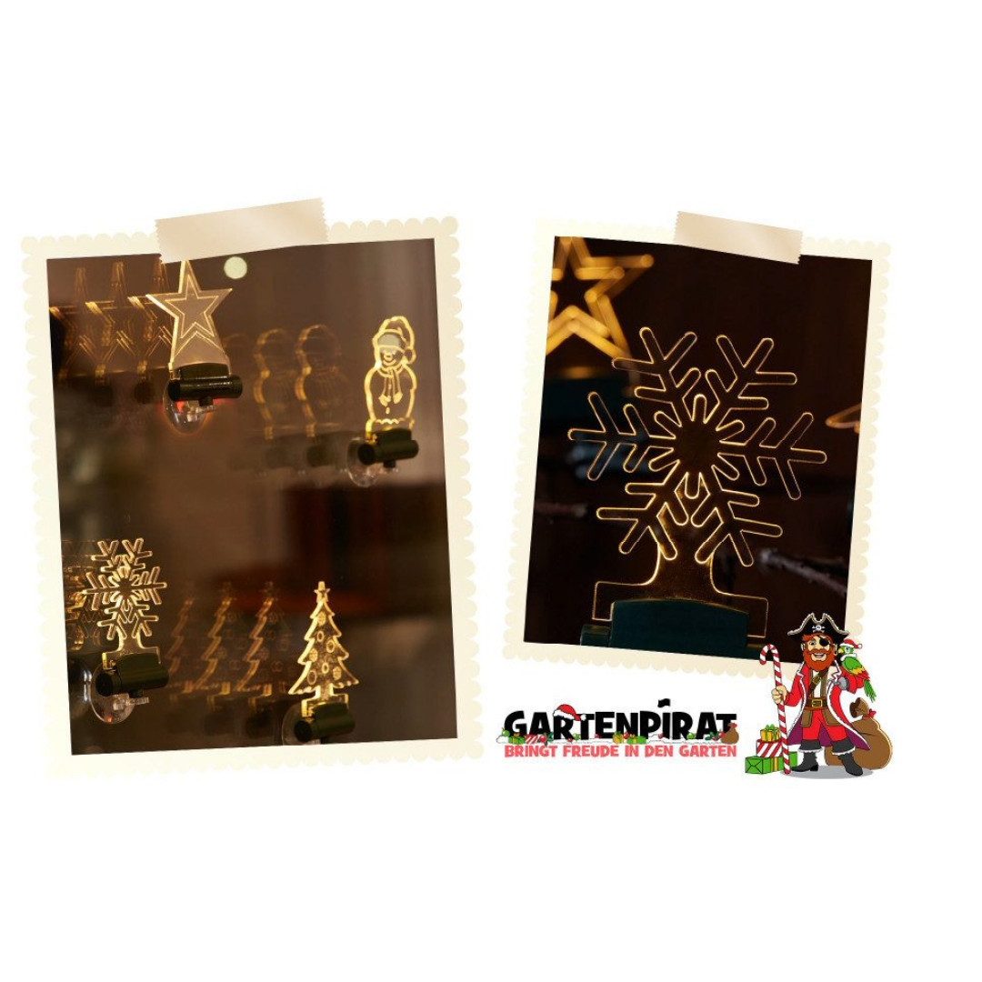Gartenpirat Weihnachtsfigur 5er-Set Schneemann Tanne Stern Schneeflocke Rentier mit LED Batterie
