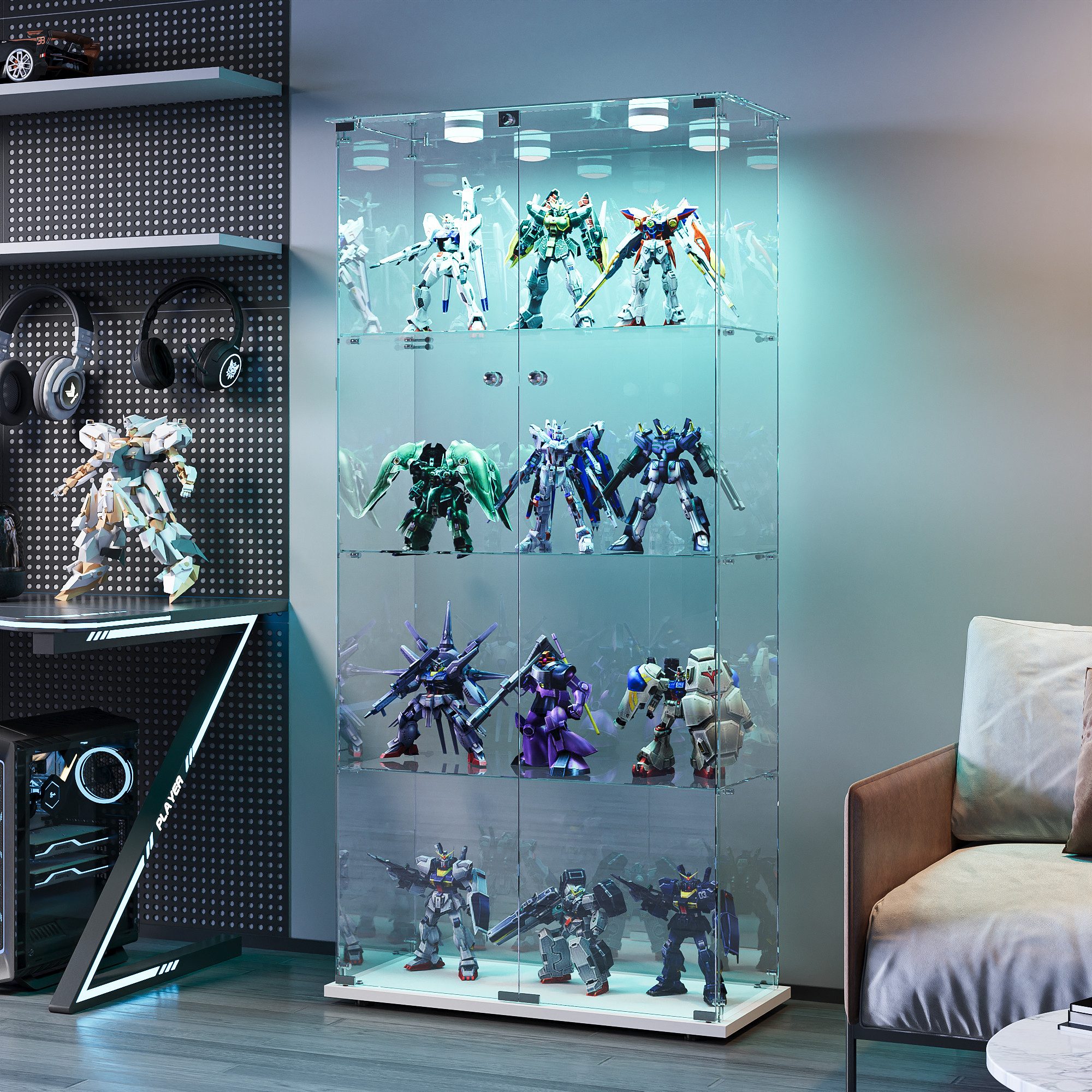 BELUPAI Glasvitrine Standvitrine 4 Lagen Vitrinenschrank (Set, 1-St., Glas Vitrine mit 2 Glastür und Schloss, Touch LED-Leuchten) für Sammlerstücke Bücher Figuren Modelle, 78.5 x 35 x 163 cm
