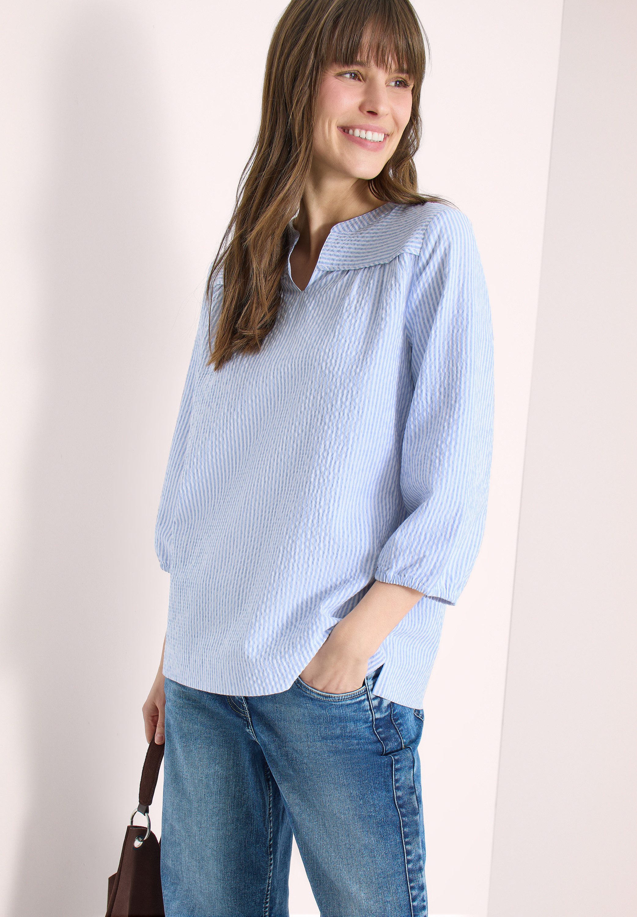 CECIL Shirtbluse mit gestreiftem Seersucker-Look