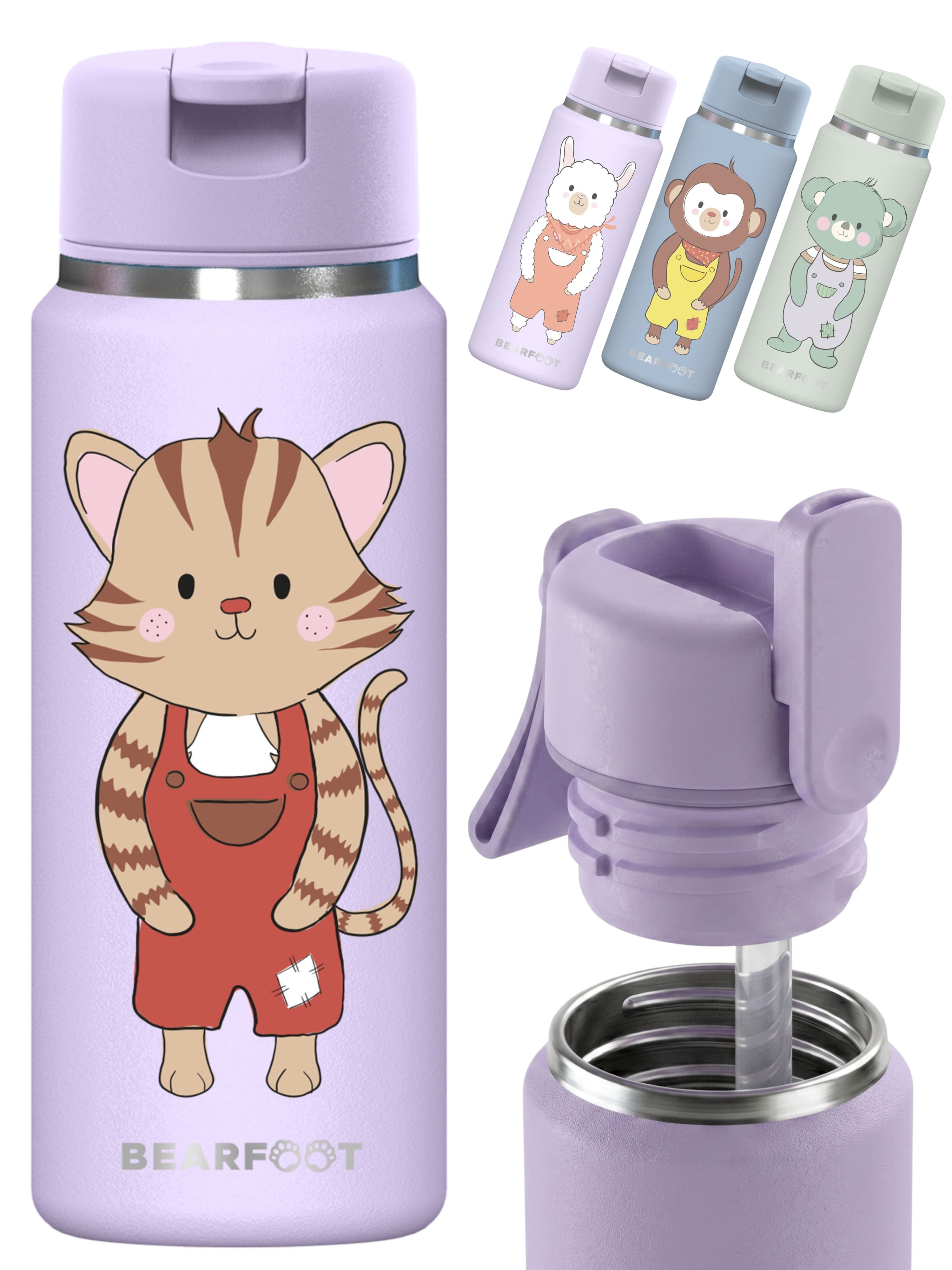 BEARFOOT Trinkflasche TINY Thermo Kinder Trinkflasche Edelstahl - Katze lila, Thermosflasche, auslaufsicher, Edelstahl, Kinderflasche, BPA-frei