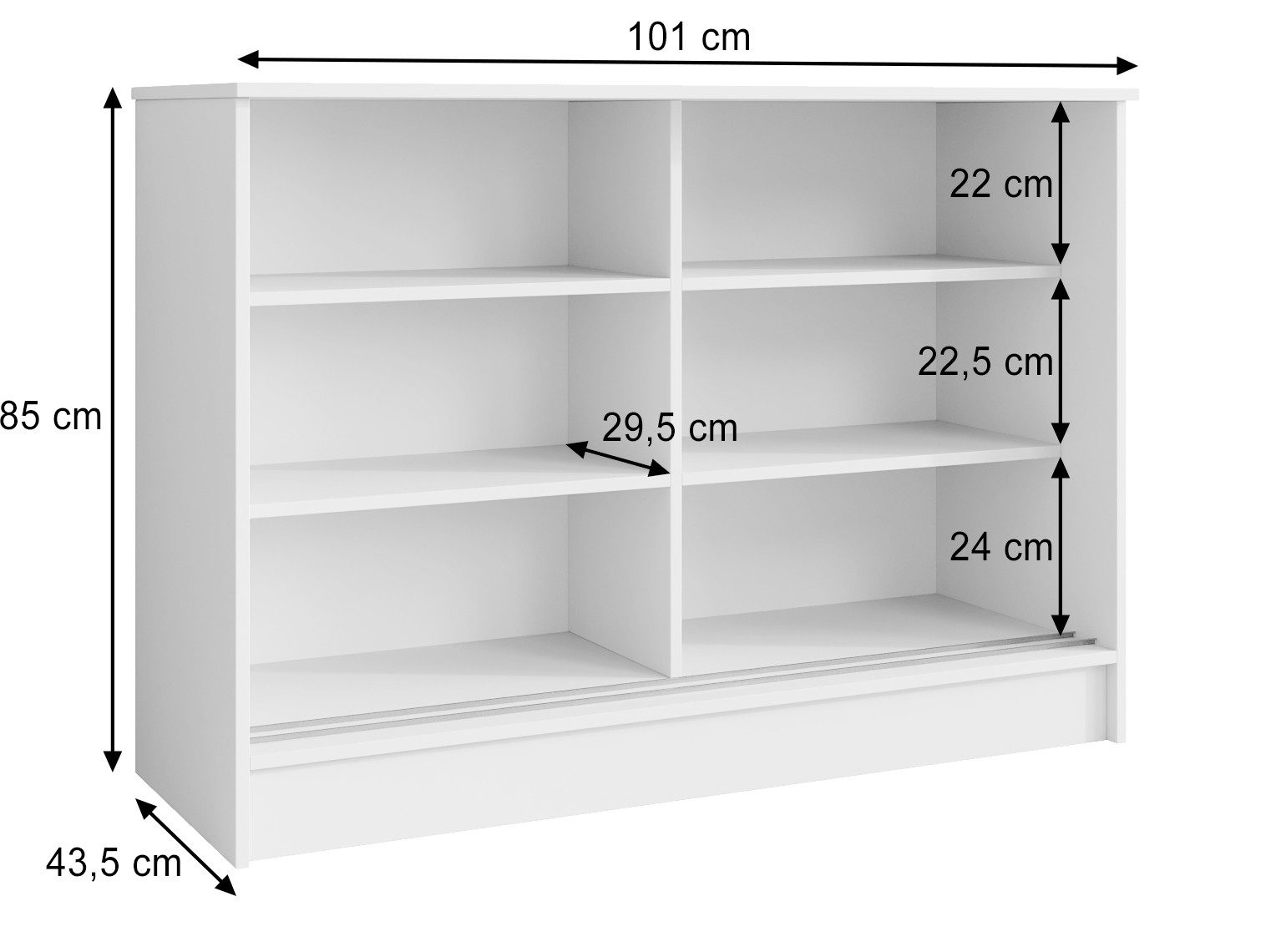Beautysofa Kommode mit 2 Schiebetüren HORIZON (in 100 cm, 120 cm oder 160 cm, verschiedene Farben: Eiche Artisan, Schwarz, Weiß, Kaschmir), mit dekorativen Lame – Bild 5 von 5