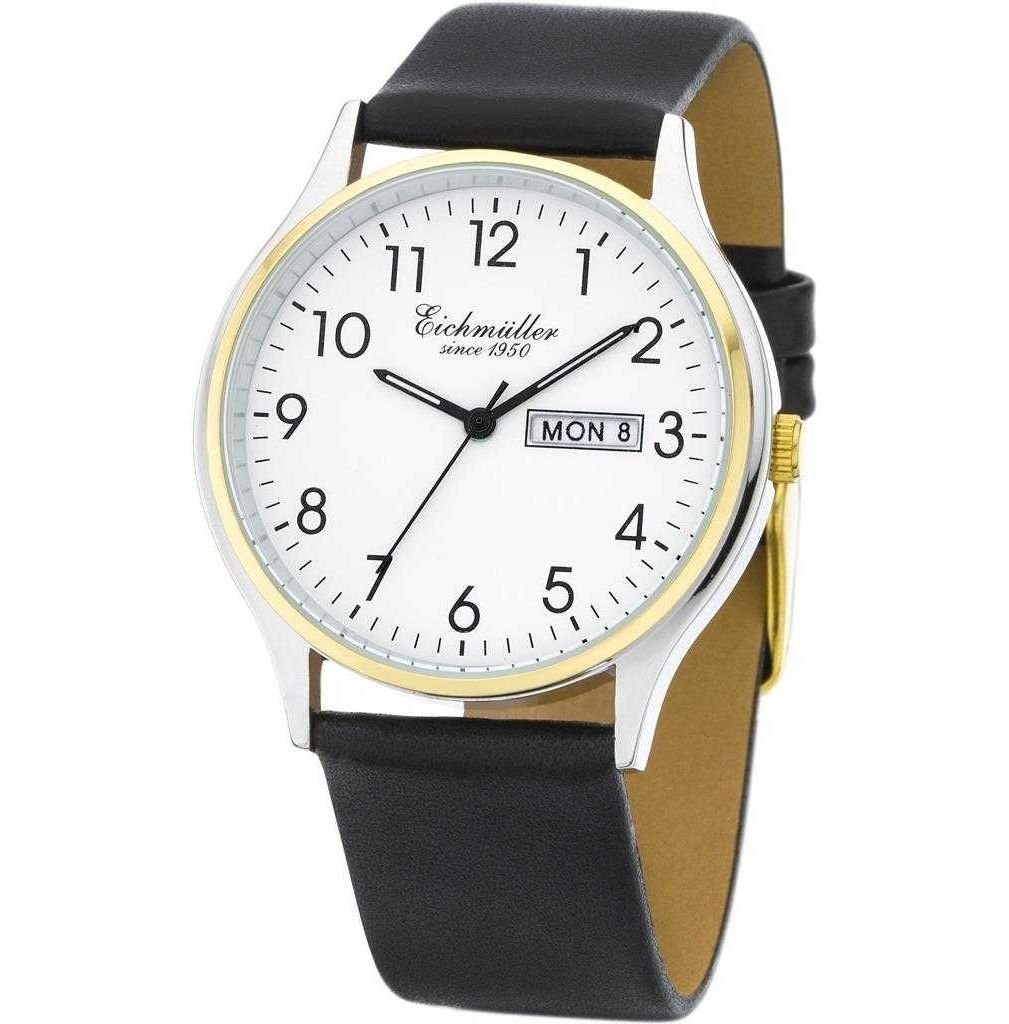 Eichmüller Quarzuhr Herrenuhr – Bicolor Quarzuhr mit weißem Zifferblatt, 3053-03, Lederband, 38 mm, elegantes Design für Business und Freizeit