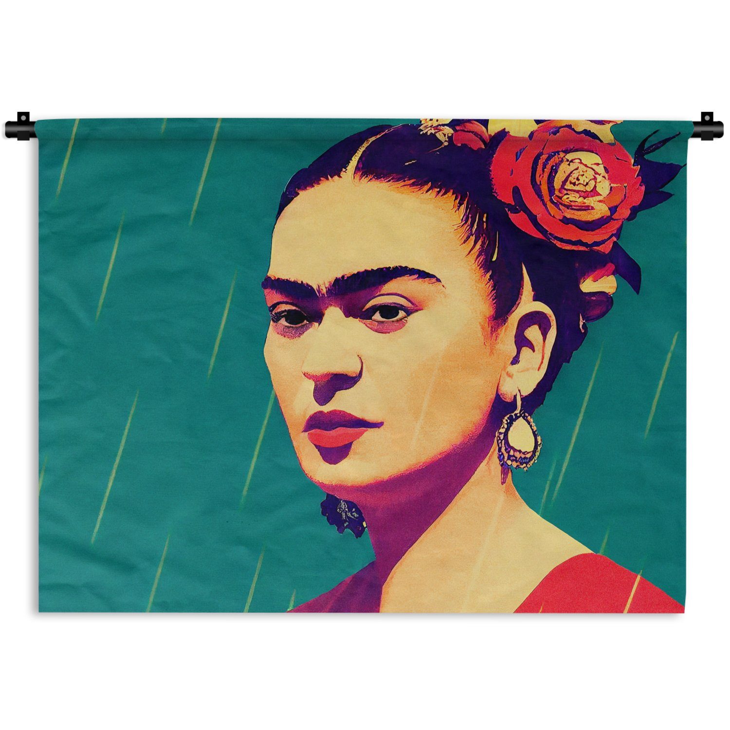 MuchoWow Wanddekoobjekt Porträt - Kahlo Wandbehang, - - Vintage Wohnzimmer, Frau Rot, Kleid, für Schlafzimmer, Kinderzimmer Frida - Wanddeko