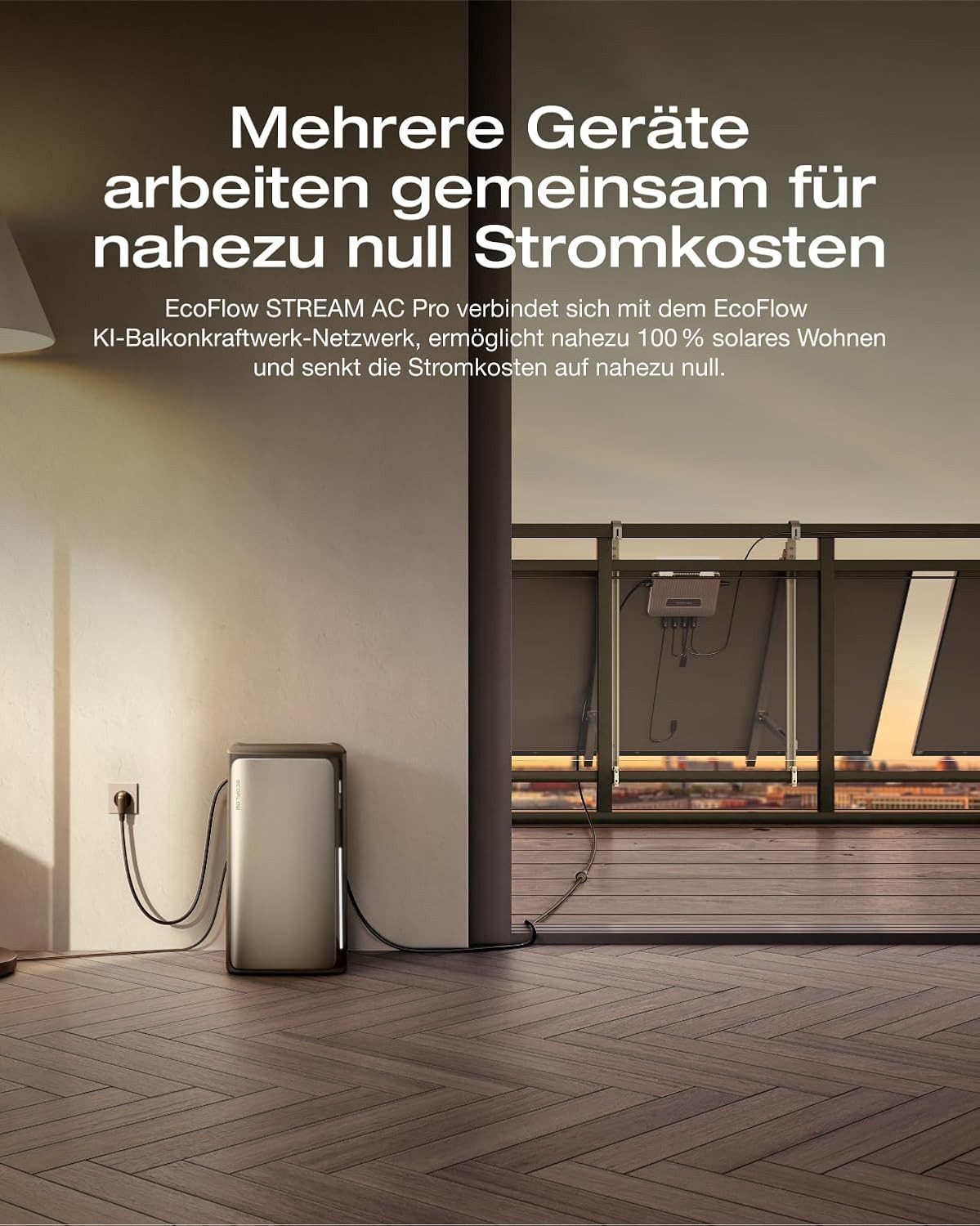 Ecoflow Balkonkraftwerk EcoFlow STREAM AC Pro Komplettset mit 1,92kWh Speicher und 1000Wp, (inkl. 2×500Wp Sunpro Solarmodule und 800W Wechselrichter, mit/ohne Smart Meter), Einfache Installation & Plug & Play