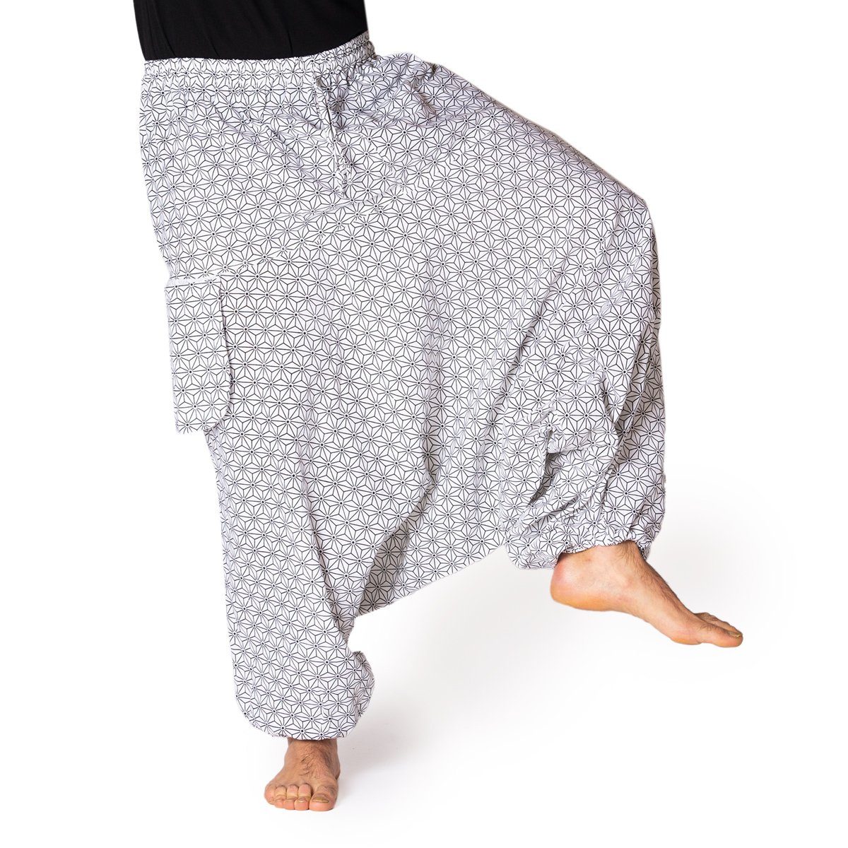 PANASIAM Haremshose Aladinhose Geometrix Haremshose aus 100% grob gewebter Baumwolle mit japanischen Mustern bedruckt Damen Pumphose bequeme Freizeithose