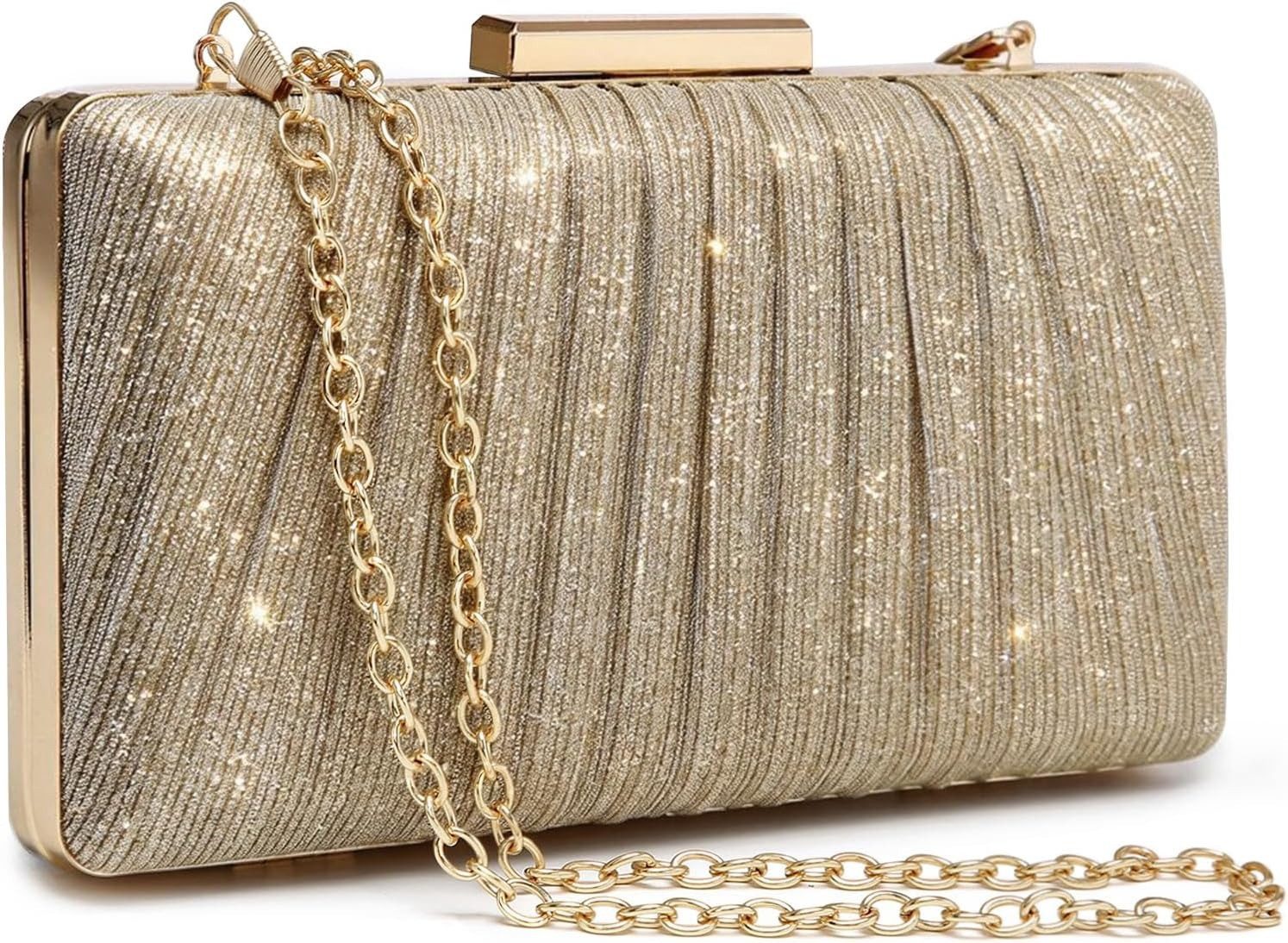 nsihing Abendtasche Damen-Falten-Abendtasche, funkelnde Clutch, mit abnehmbarem Kettenriemen, ideal für Hochzeiten, Partys und Bälle