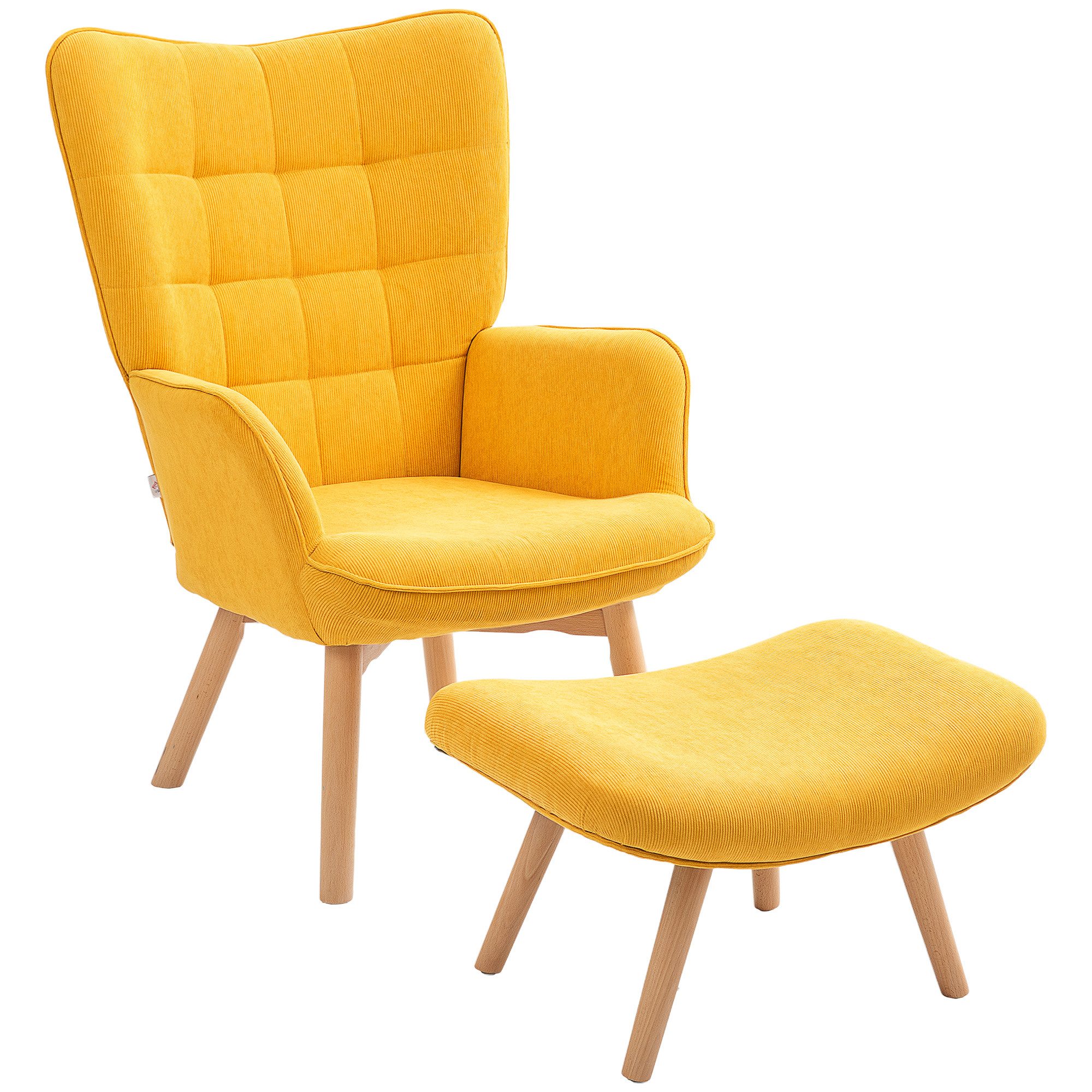 MC Star Relaxsessel Ohrensessel mit Hocker, Polstersessel in Kordoptik (Loungesessel, Armlehnstuhl mit Holzbeine, Fernsehsessel für Wohnzimmer, Orange)
