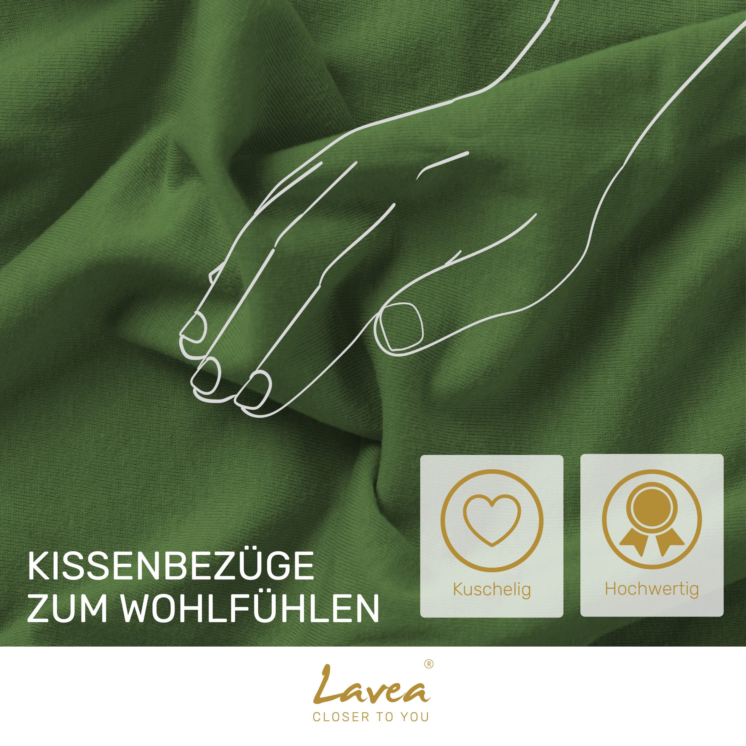 Lavea Kissenbezug 2er Set Kissenhülle Jersey, 100% Baumwolle, Kissenbezüge, (2 Stück), allergikerfreundlich - sicherer YKK-Reißverschluss - waschbar 60°C – Bild 5 von 5