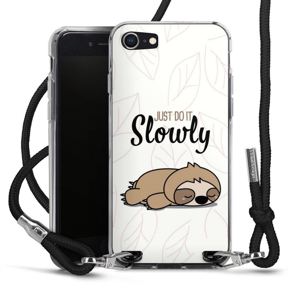 DeinDesign Handyhülle Tiere Faultier lazy sunday Just Do It Slowly Sloth,  Apple iPhone 8 Handykette Hülle mit Band Case zum Umhängen