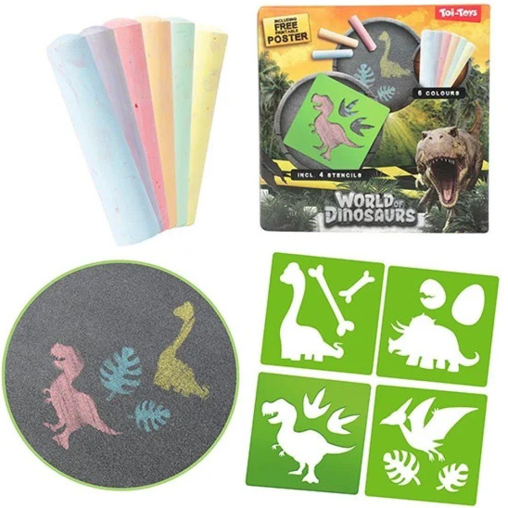 Toi-Toys Malstift Dino Straßenkreide mit Dinosaurier-Schablonen Kreide