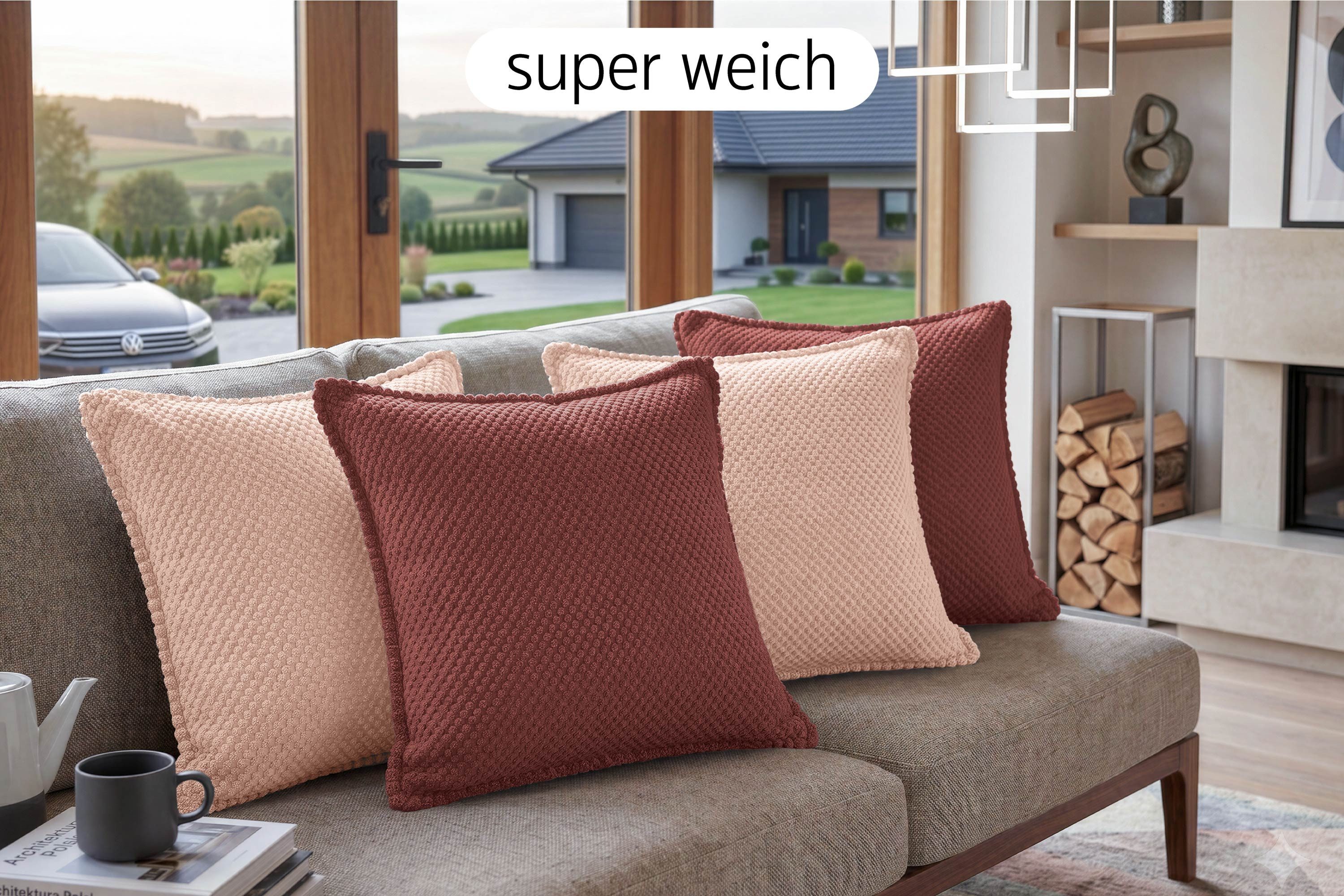 Amilian Dekokissen 4er Set Dekokissen mit Füllung, für Sofa Sessel und Bett geeignet pflegeleicht und waschbar