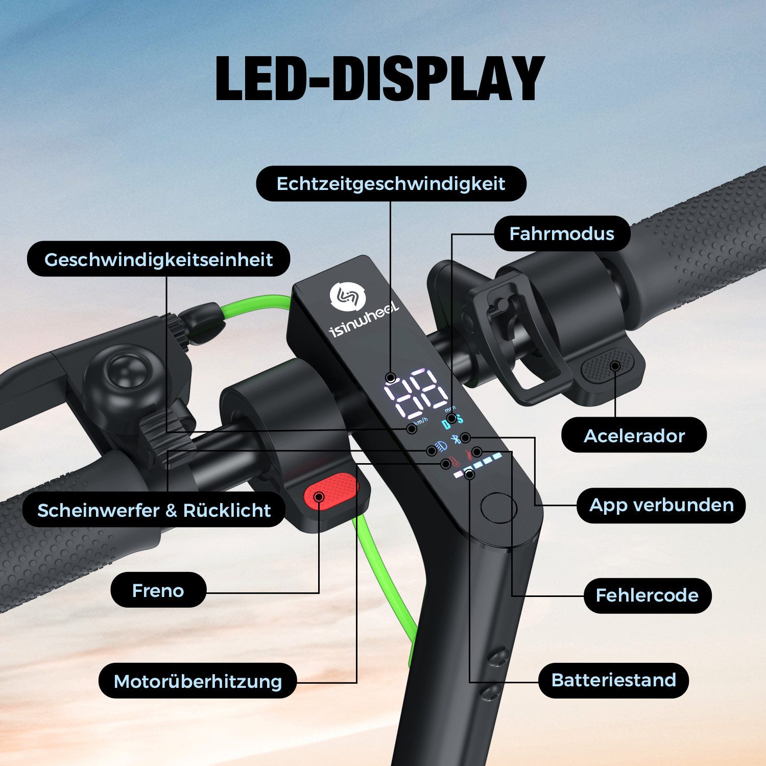 iSinwheel E-Scooter Mit Straßenzulassung (ABE), klappbar, 20km/h, 20,00 km/h, (1 tlg), 30 km Reichweite,bis 120 kg, max. 350W