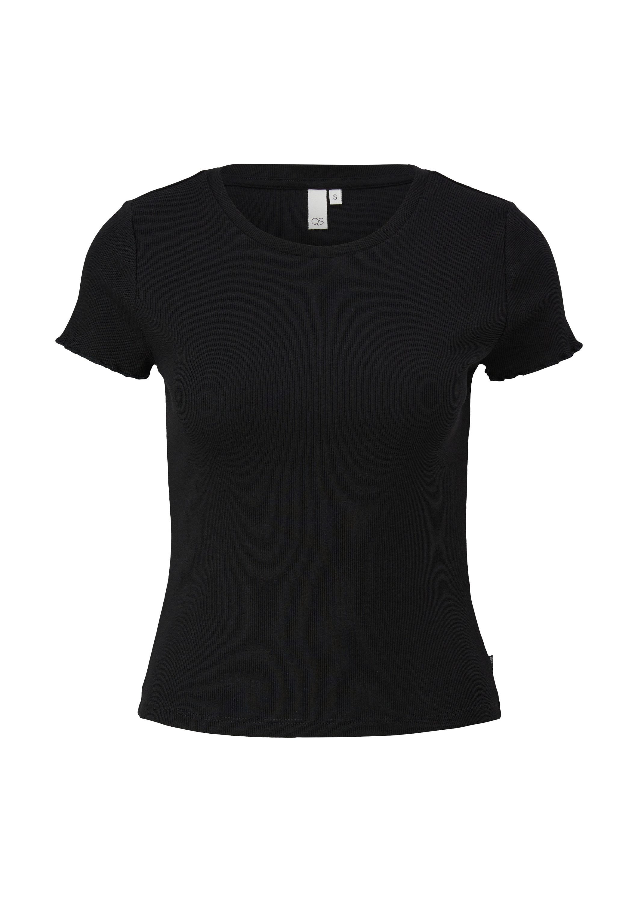 QS Kurzarmshirt T-Shirt Cropped Top mit Rippstruktur