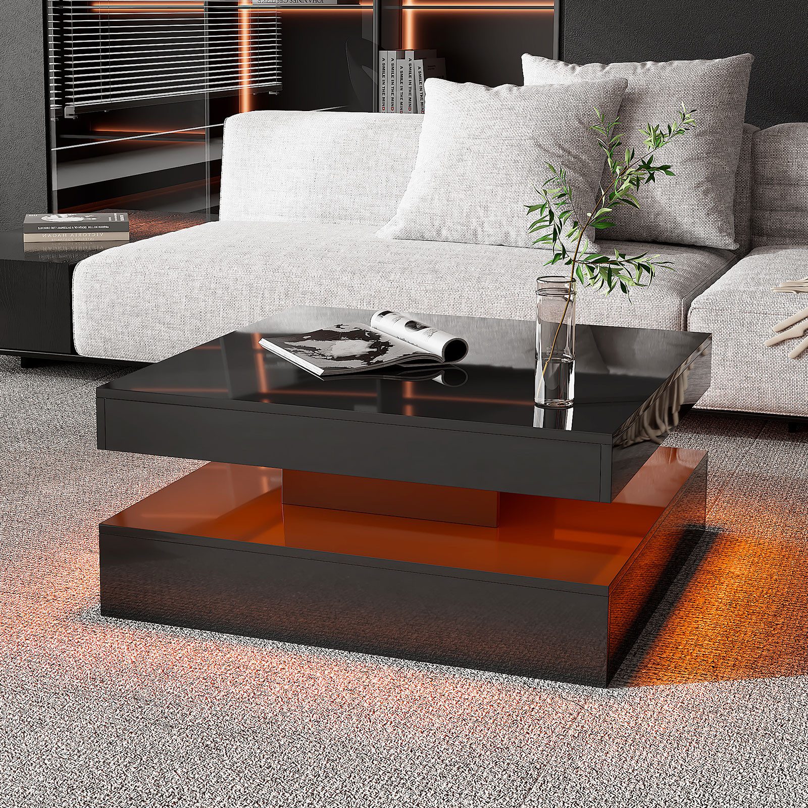 radelldar Couchtisch Quadratisch LED-Beleuchtung 2-in-1 (1-St), Moderner Wohnzimmertisch 78x78 cm mit Fernbedienung – Bild 3 von 5