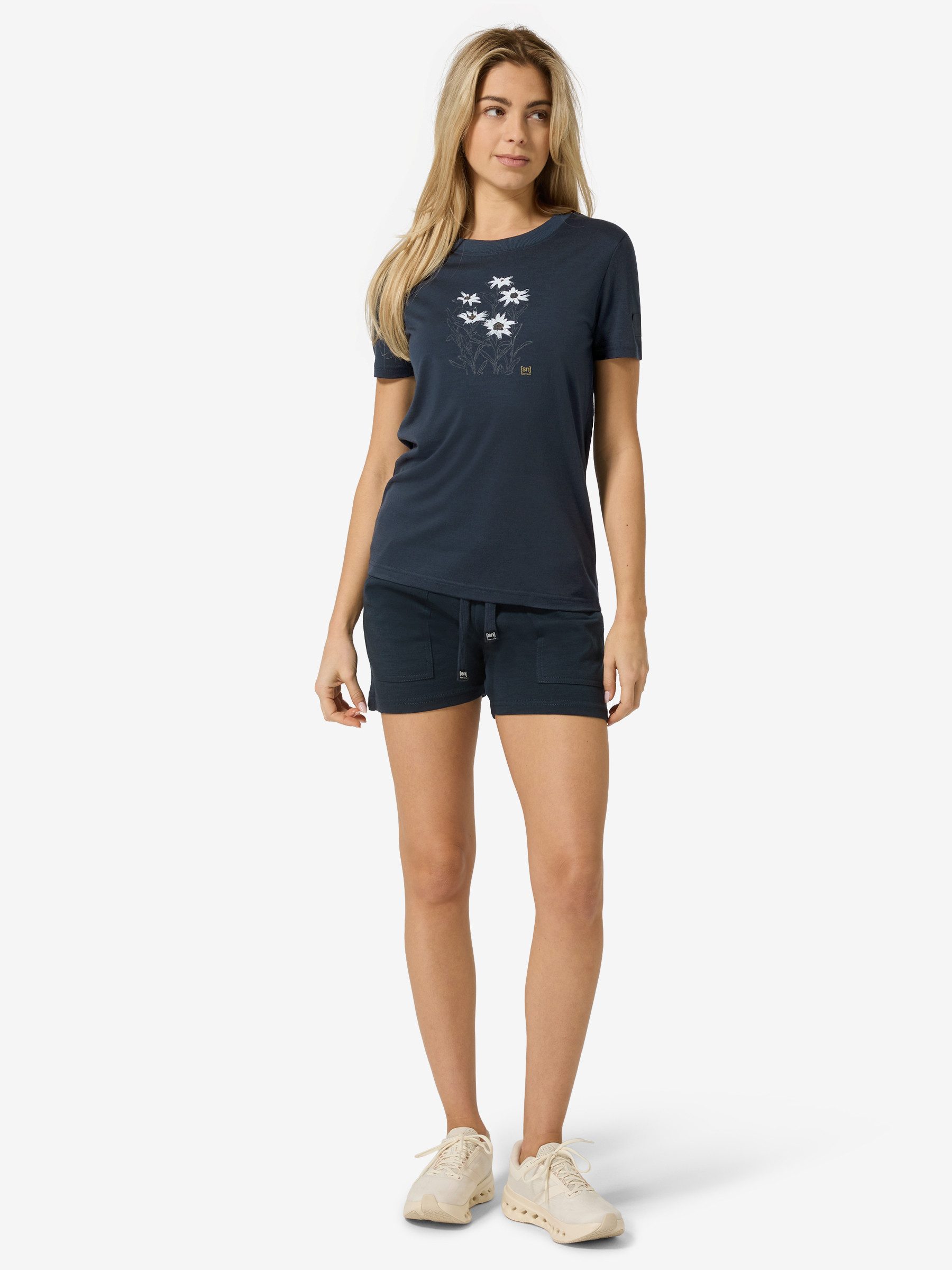 SUPER.NATURAL T-Shirt für Damen,nachhaltig, Merino mit Blumen-Motiv, atmungsaktiv