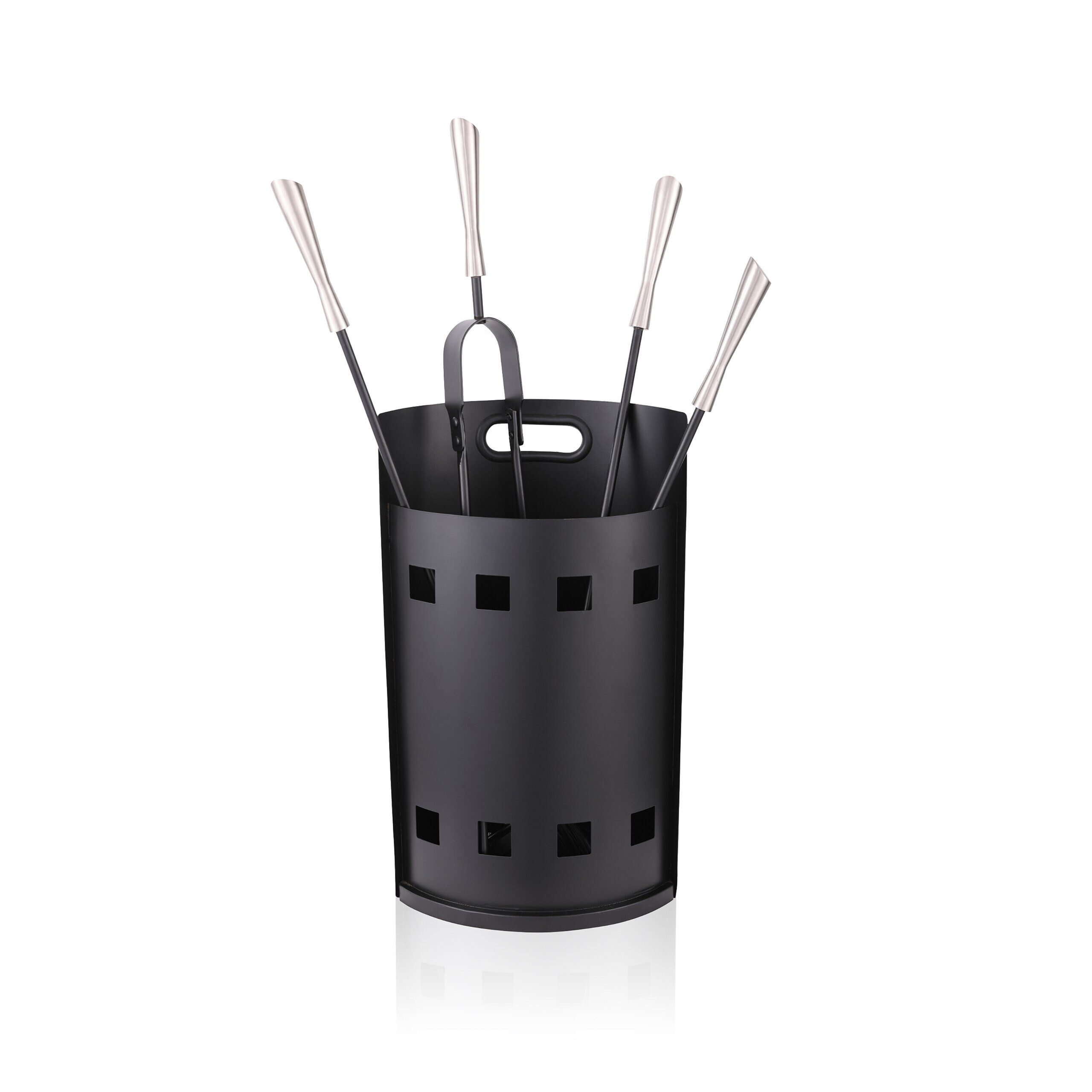 relaxdays Kamingarnitur Kaminbesteck 5-teilig mit Behälter