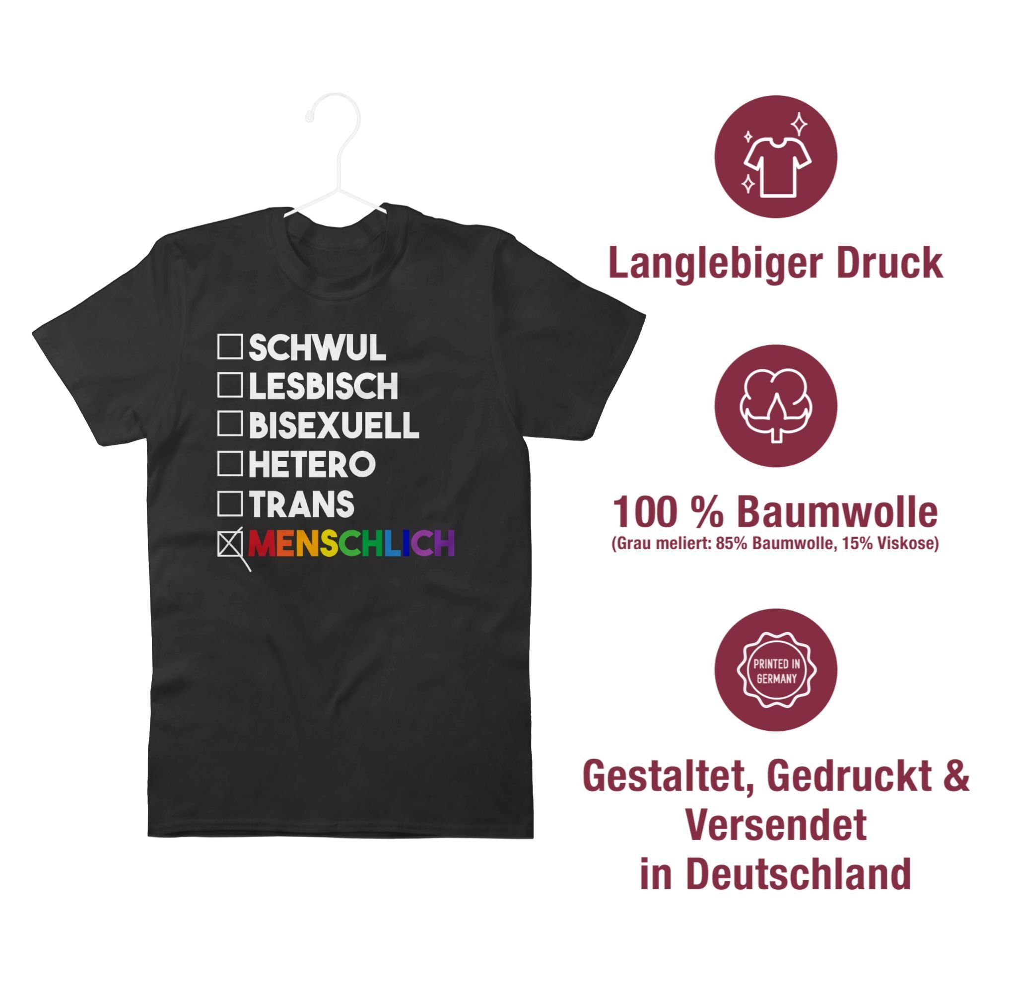 Pride Shirtracer Schwarz Wahl Menschlich Deine weiß Regenbogen T-Shirt - - LGBT - 01 - Kleidung