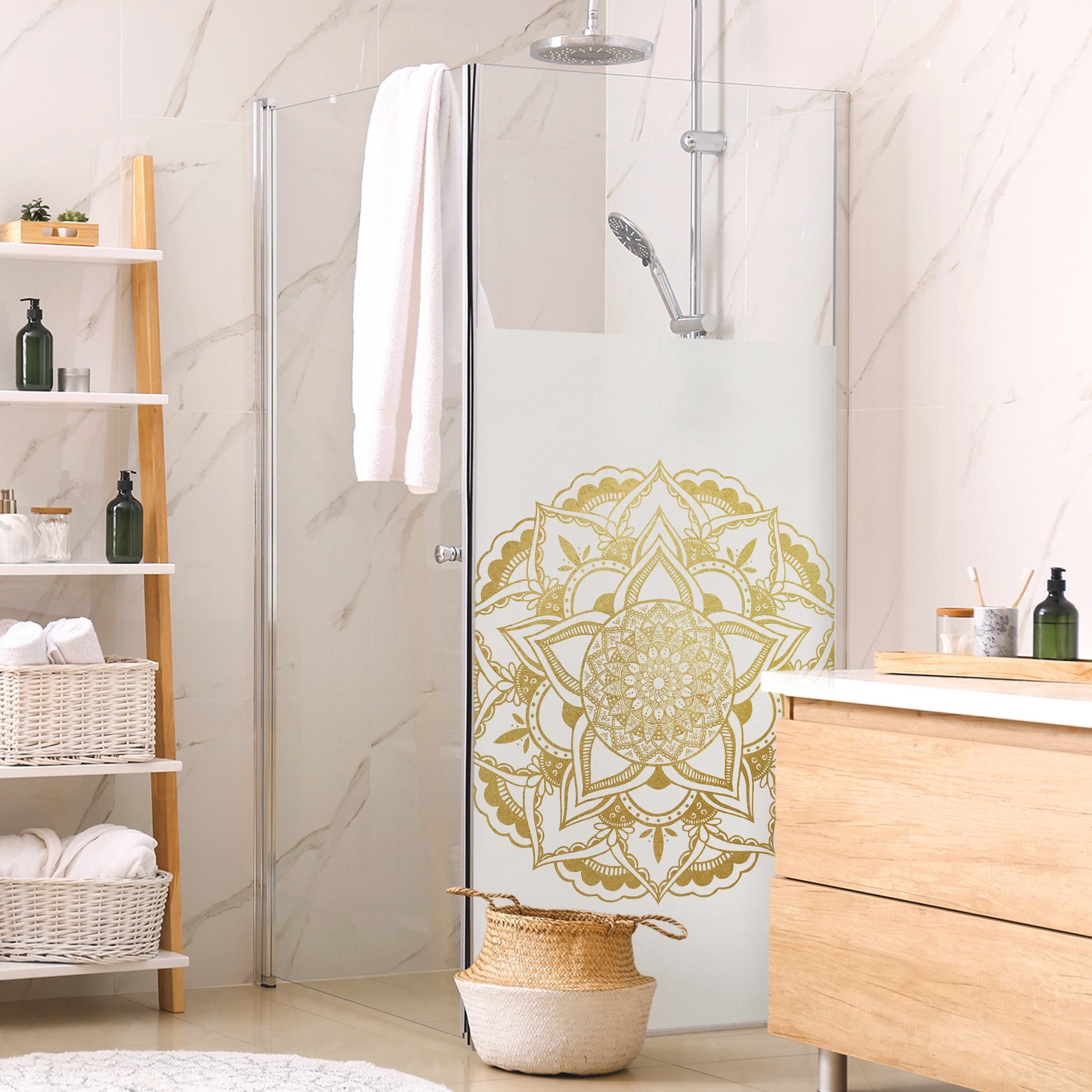 Bilderdepot24 Fensterfolie Dusche blickdicht statisch haftend Mandala Ornament Design Weiß, blickdicht, Statisch haftend, blickdicht, wasserfest, wiederverwendbar, ablösbar
