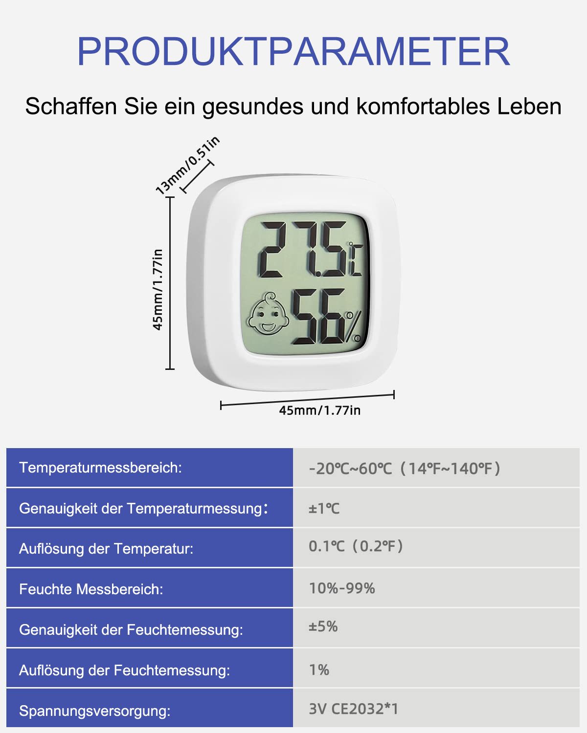 SinLaw Hygrometer 5er Raumthermometer, Luftfeuchtigkeitssensor Mini-Digital-Thermometer, (Mehrere Installationsmethoden, 1-St)