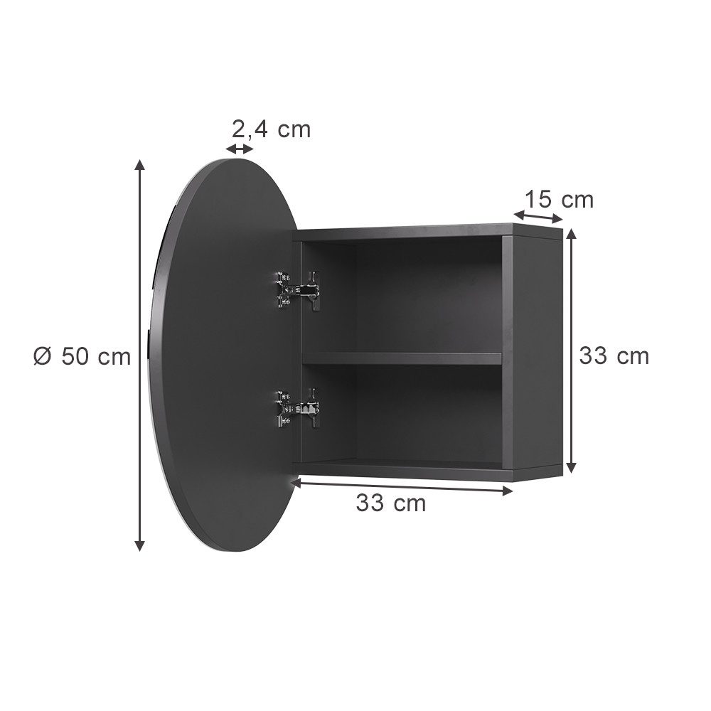 Vicco Badezimmerspiegelschrank Loki, Anthrazit, 50 x 50 cm mit 2 Fächern günstig online kaufen