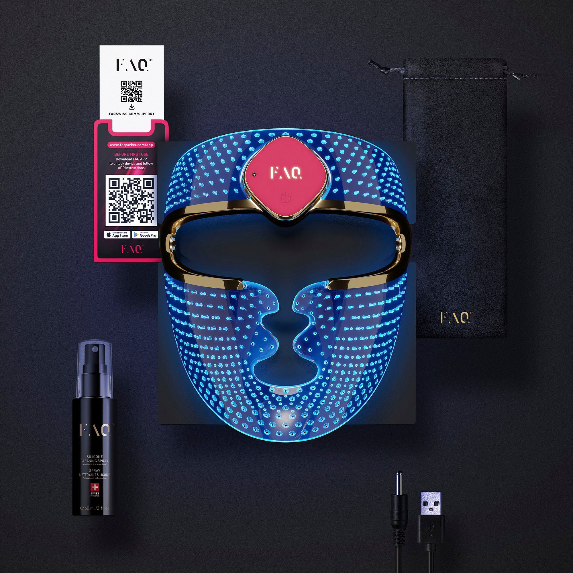 FAQ™ Mikrodermabrasionsgerät FAQ™ Silicone 201 3 Mask, Face LED LED Farben mit Gesichtsmaske