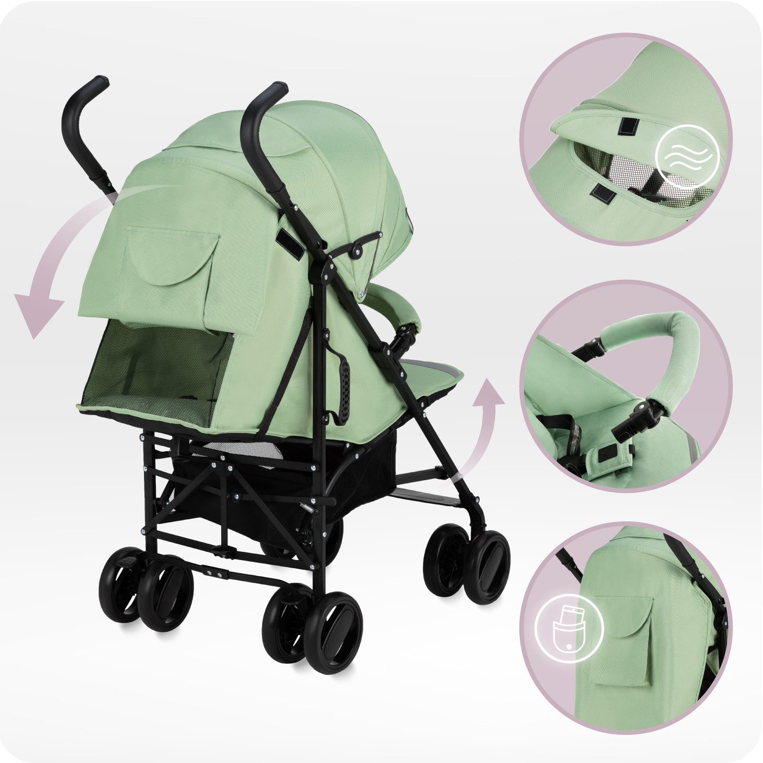 MoMi Kinder-Buggy Akira, Leicht & kompakt faltbar mit Zubehör