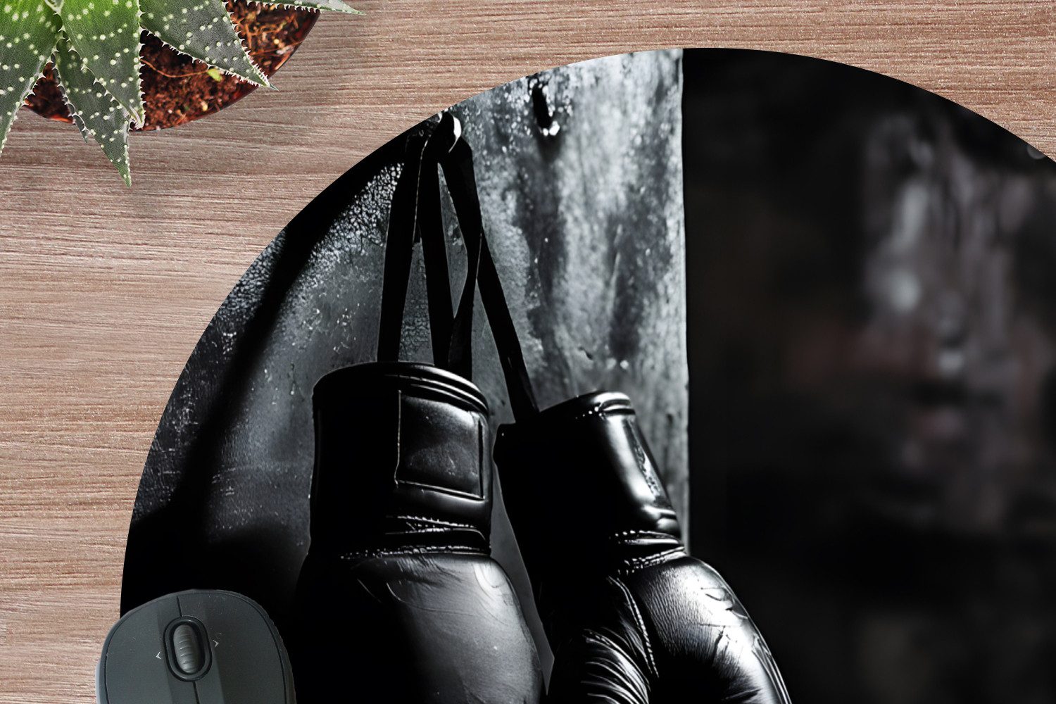 MuchoWow Mauspad Boxhandschuhe - Wand - Dunkel - Schwarz (1-St), Gaming, Rutschfester Unterseite, Mausunterlage, Rund 50x50 cm