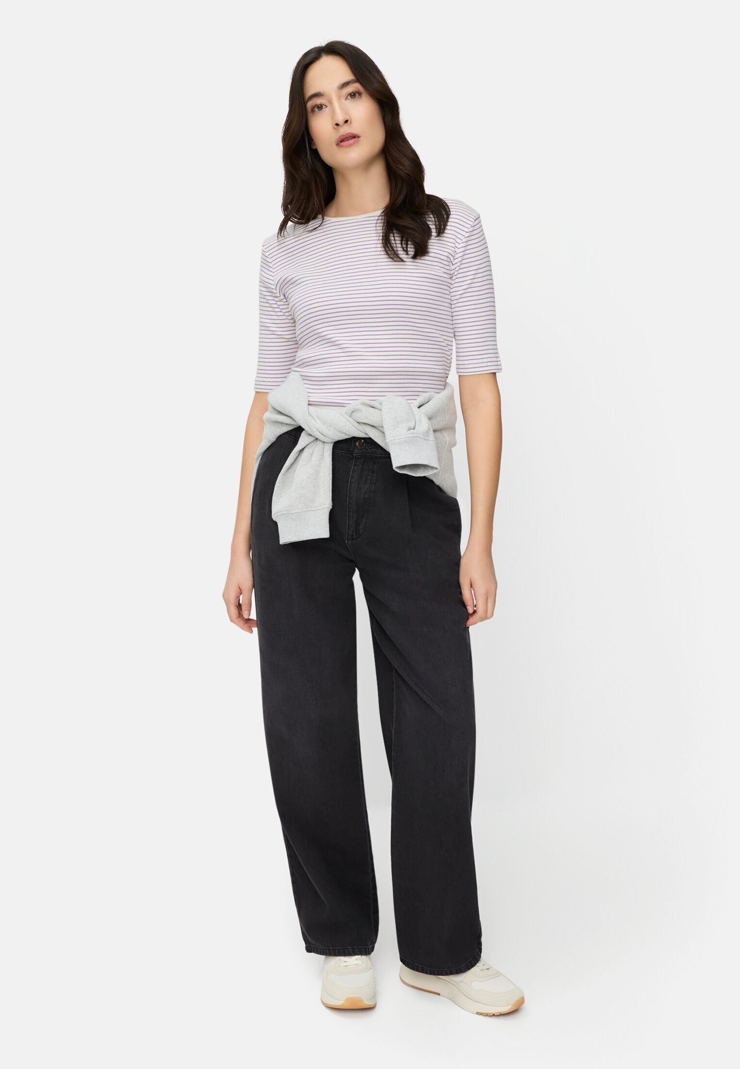 camel active T-Shirt Gestreiftes Rundhals T-Shirt aus reiner Baumwolle