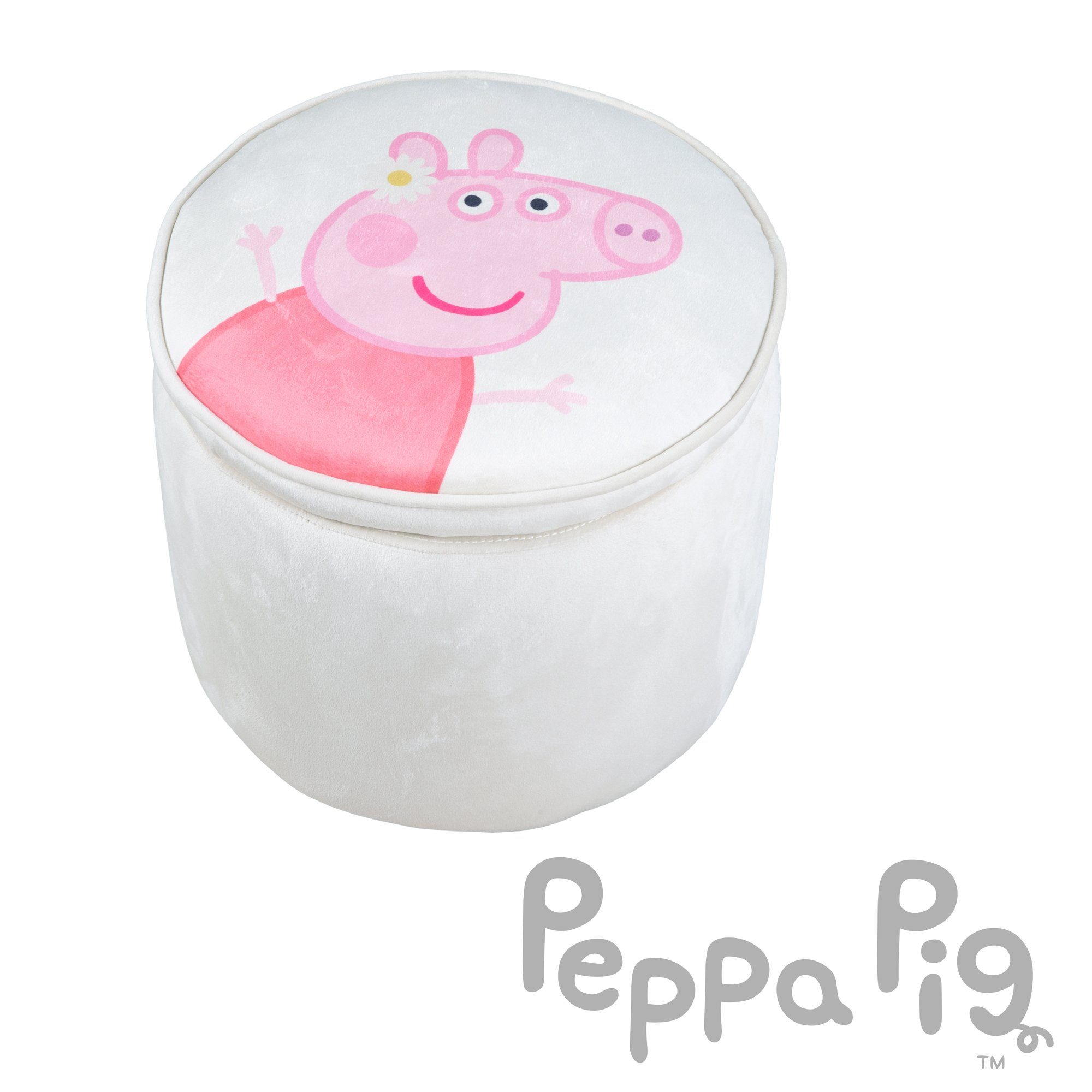 roba® Kinderhocker Peppa Pig, bequemer Hocker mit Samtbezug in Beige