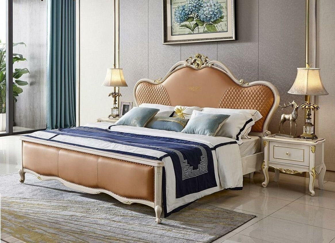 Schlafzimmer in JVmoebel Sofort, Leder Made Design Europa Doppelbett Polster Bett Bett Lederbett