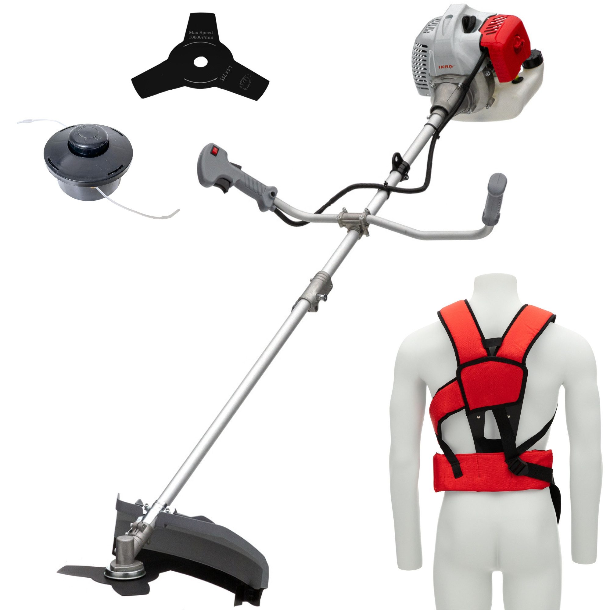 ikra GmbH Benzin-Freischneider IBF 4342, 25,5 cm Arbeitsbreite Messer, 42 cm Arbeitsbreite Faden, inkl. Fadenspule, 3-Zahn-Messer & Schultergurt