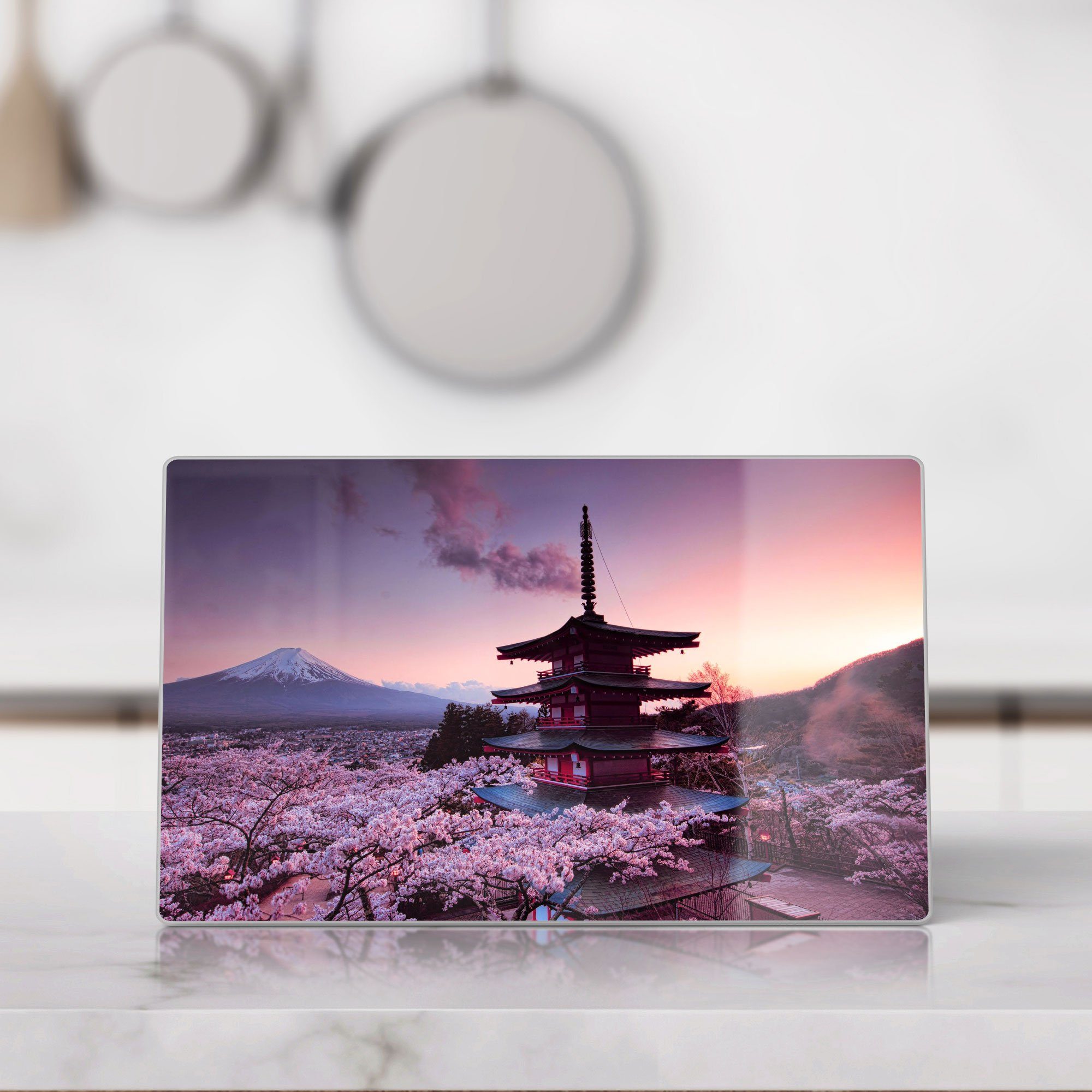 DEQORI Schneidebrett 'Kirschblüten Tempel Japan', Glas, Frühstücksbrett Schneideplatte Platte