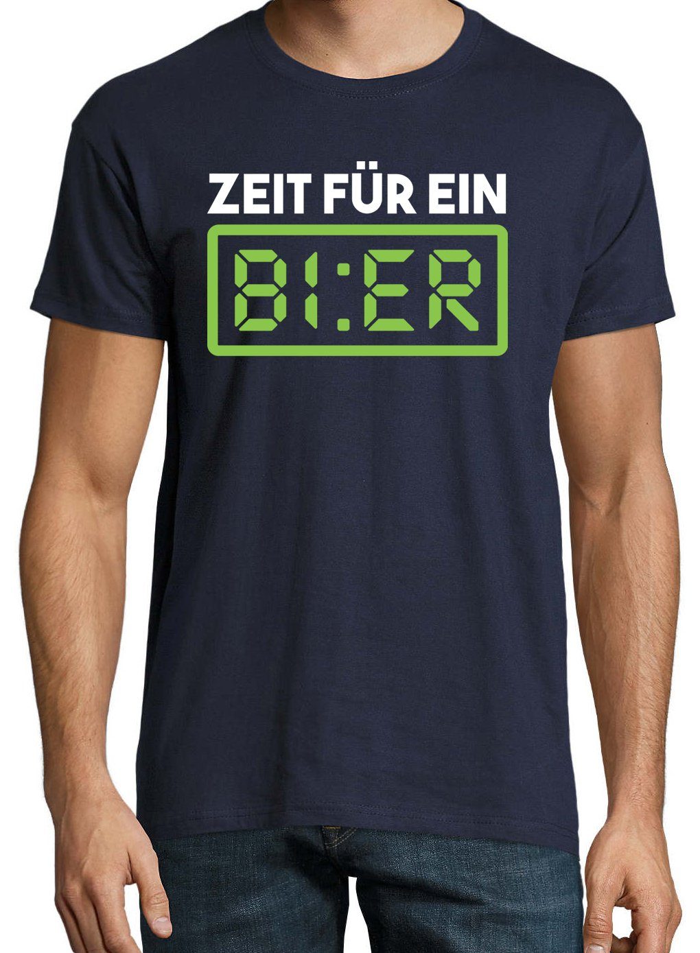 Navyblau T-Shirt Herren Designz mit Frontprint trendigem Ein Für Shirt Bier Youth Zeit