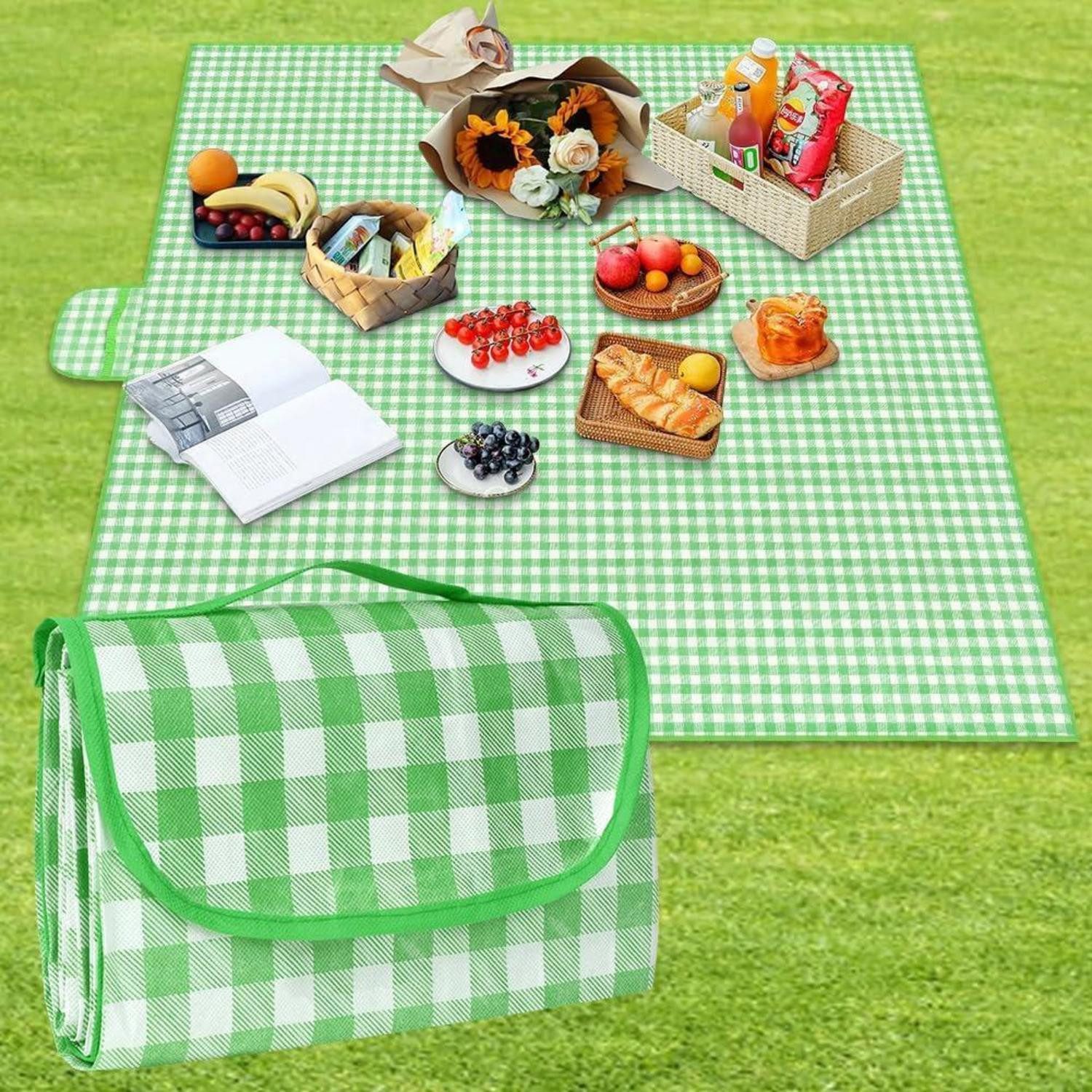 Picknickdecke Picknickdecke Faltbar Wasserdicht Sandfest Tragegriff Grün 150 x 200cm, LuxusKollektion