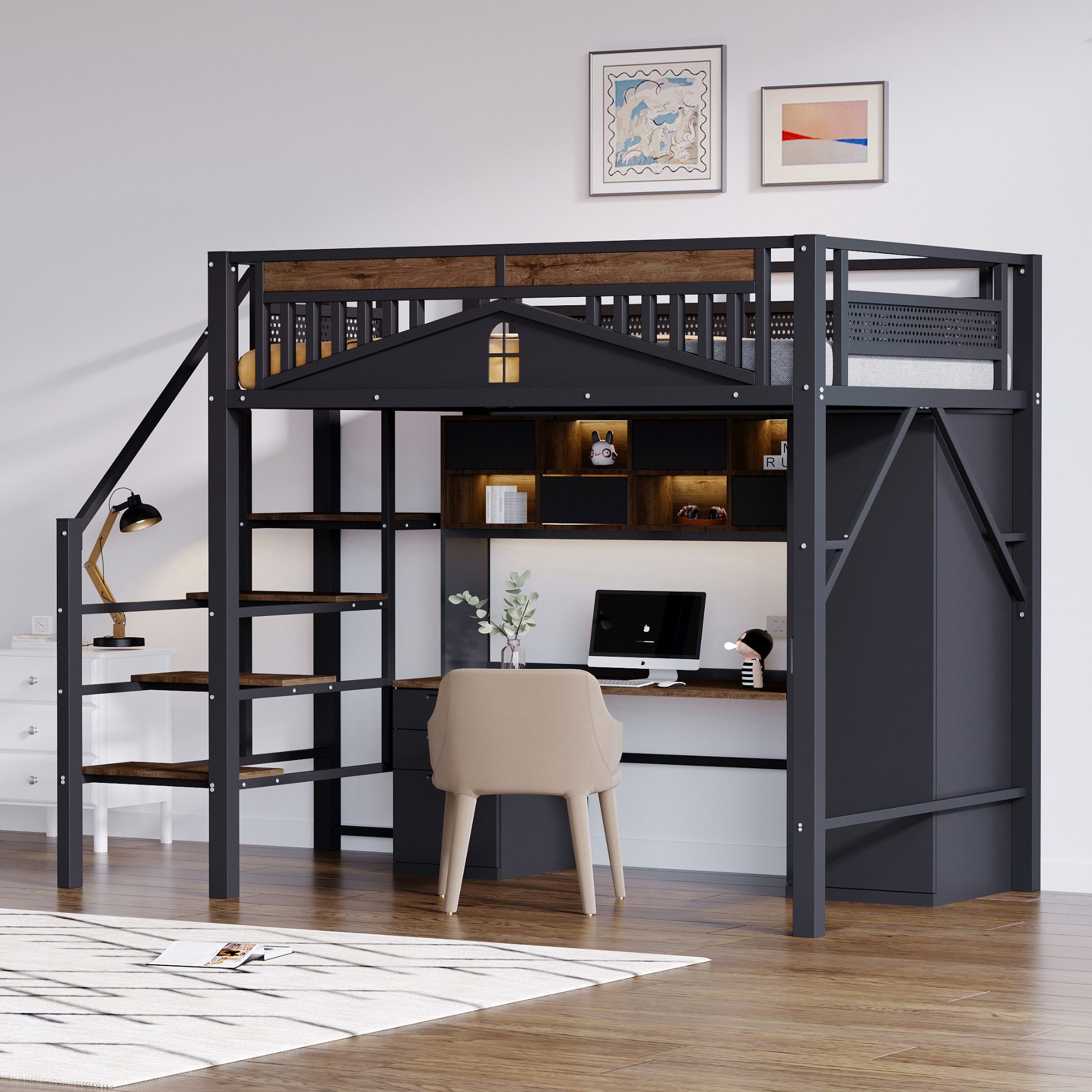 Merax Hochbett (1-St., Eisenbett Jugendbett) Metallbett günstig online kaufen