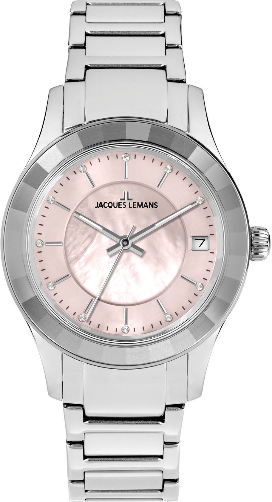 Jacques Lemans Quarzuhr Venice 1-2194D, Armbanduhr, Damenuhr, Edelstahlarmband, Perlmutt-Zifferblatt, Datum